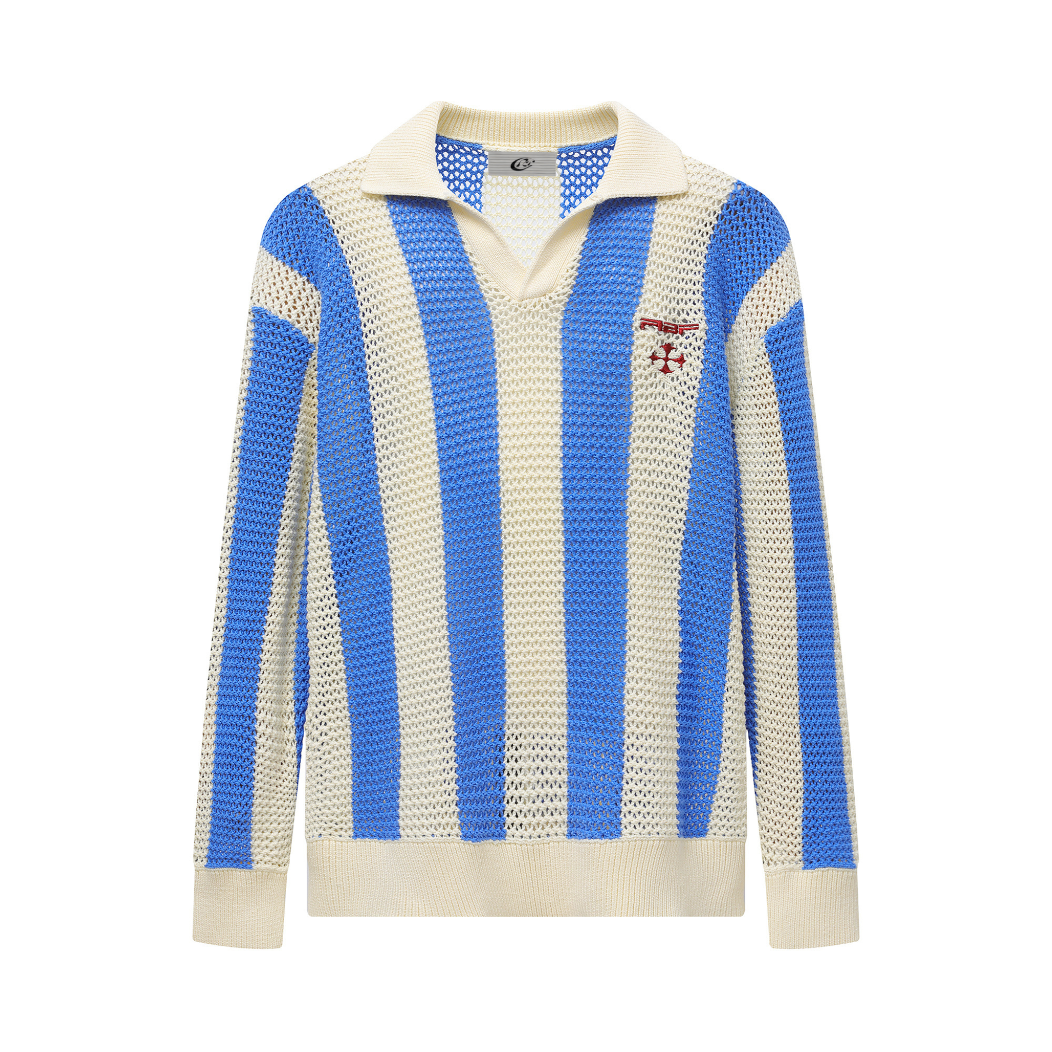 Retro Mesh Knit Polo Sweater | Vintage Stripe Open-Weave