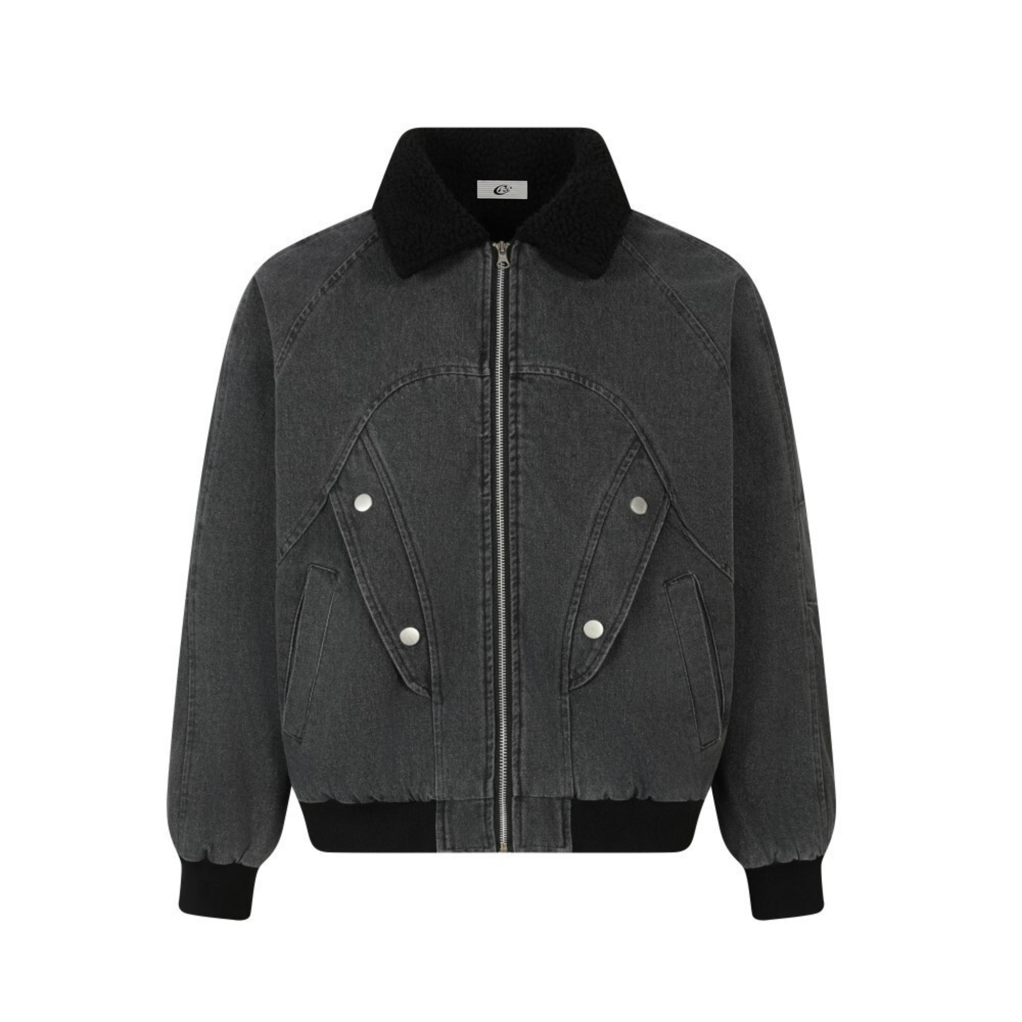 Quilted Denim Sherpa Collar Bomber Jacket | Streetwear