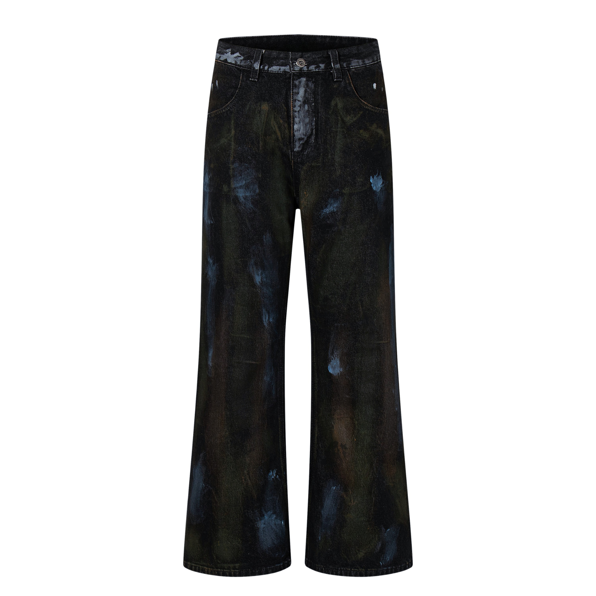 Hand-Painted Washed Wide-Leg Jeans | Dark Grunge Denim