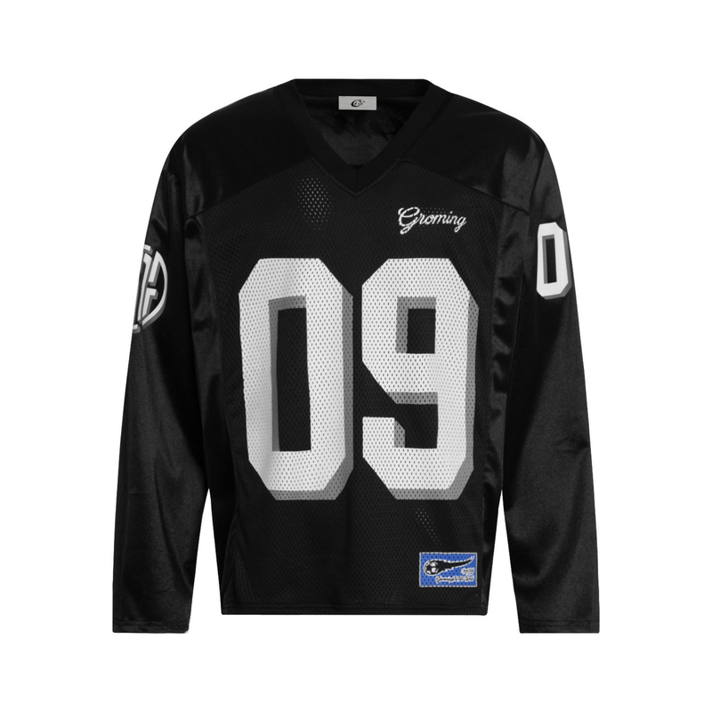 Black long-sleeve mesh jersey with large white number 09 on the front