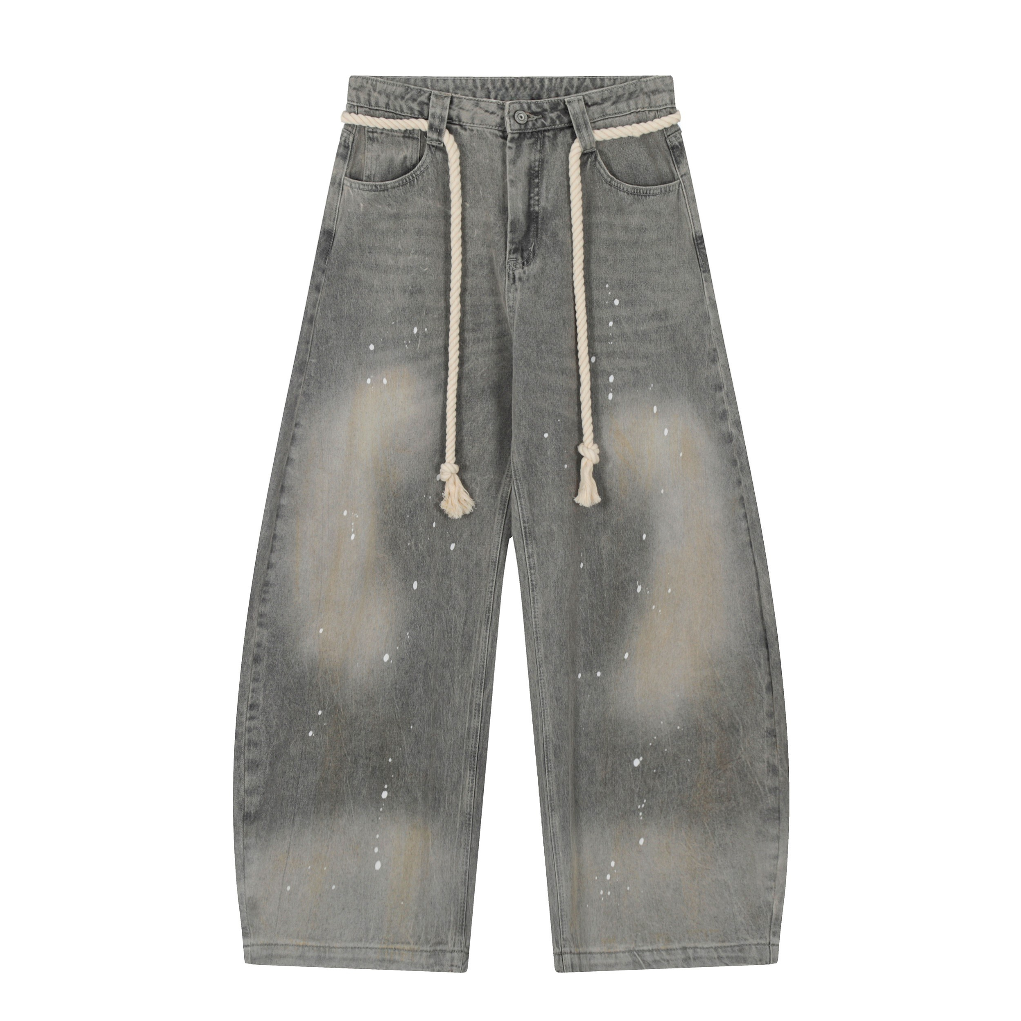 Rope-Waist Paint-Splatter Wide-Leg Jeans | Vintage Wash