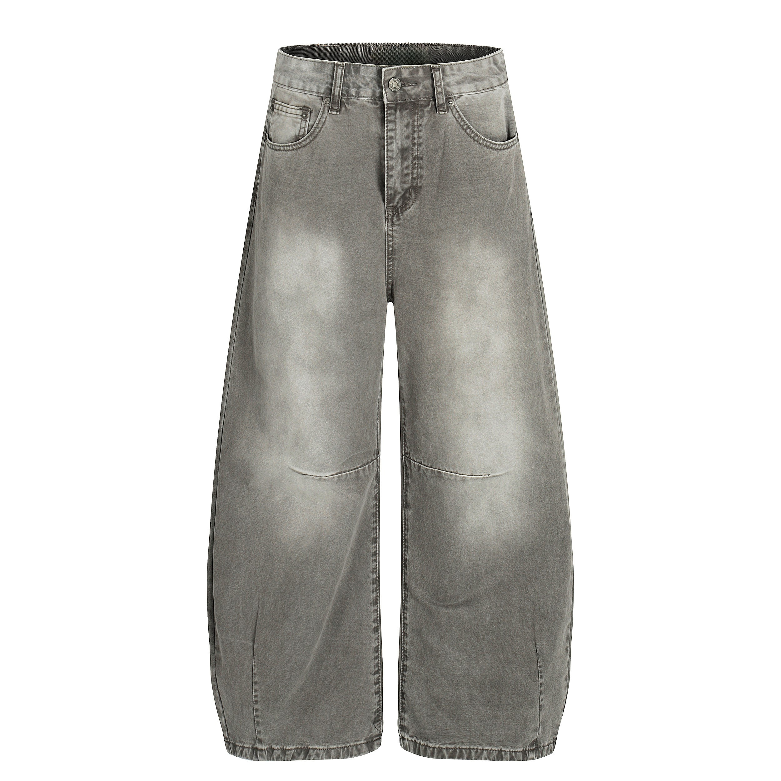 Vintage Grey Washed Wide Curved-Leg Denim Jeans | Omirad