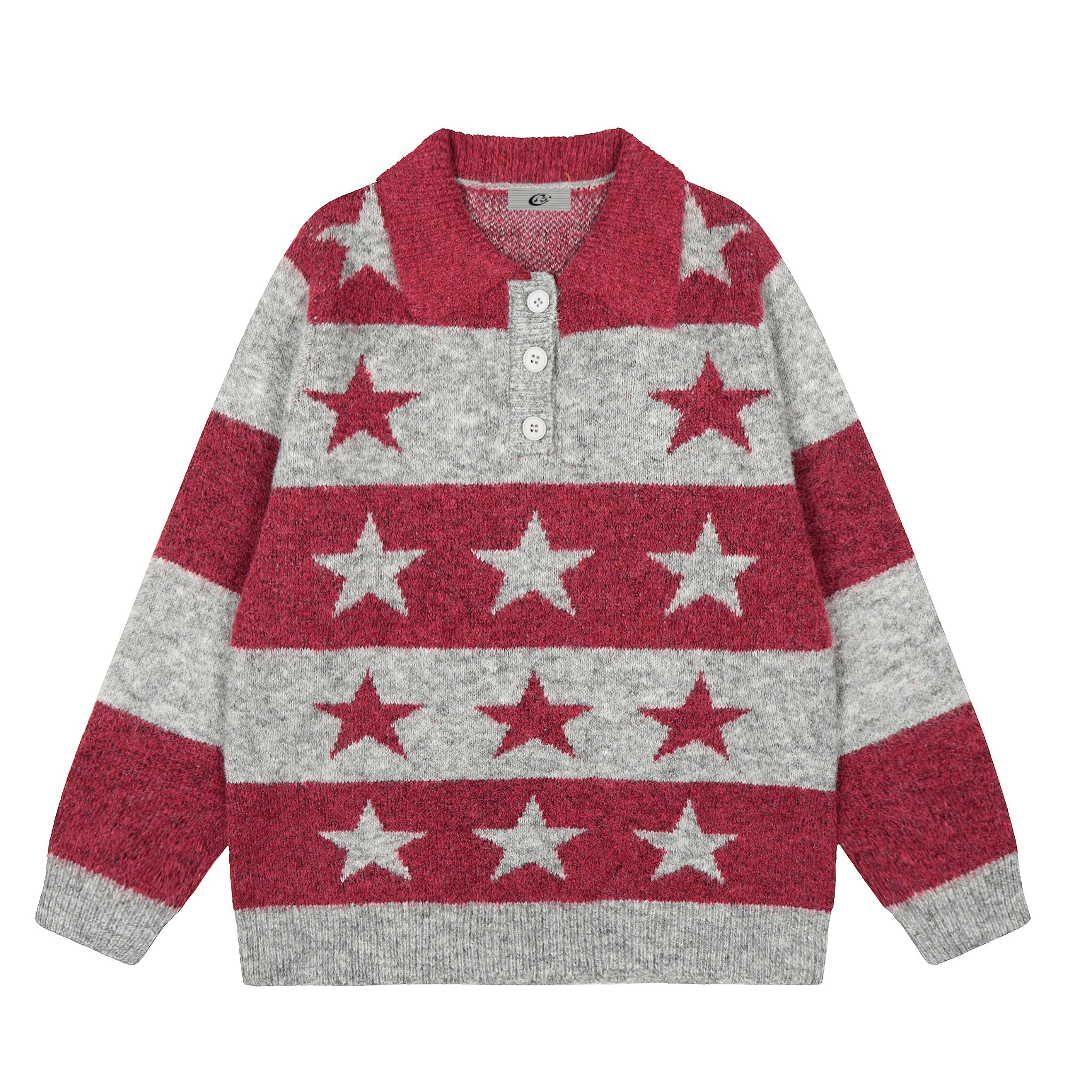 Star Stripe Knit Polo Sweater | Retro Americana Streetwear