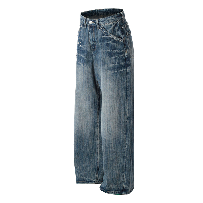 Studded Vintage Wide-Leg Jeans | Streetwear Denim