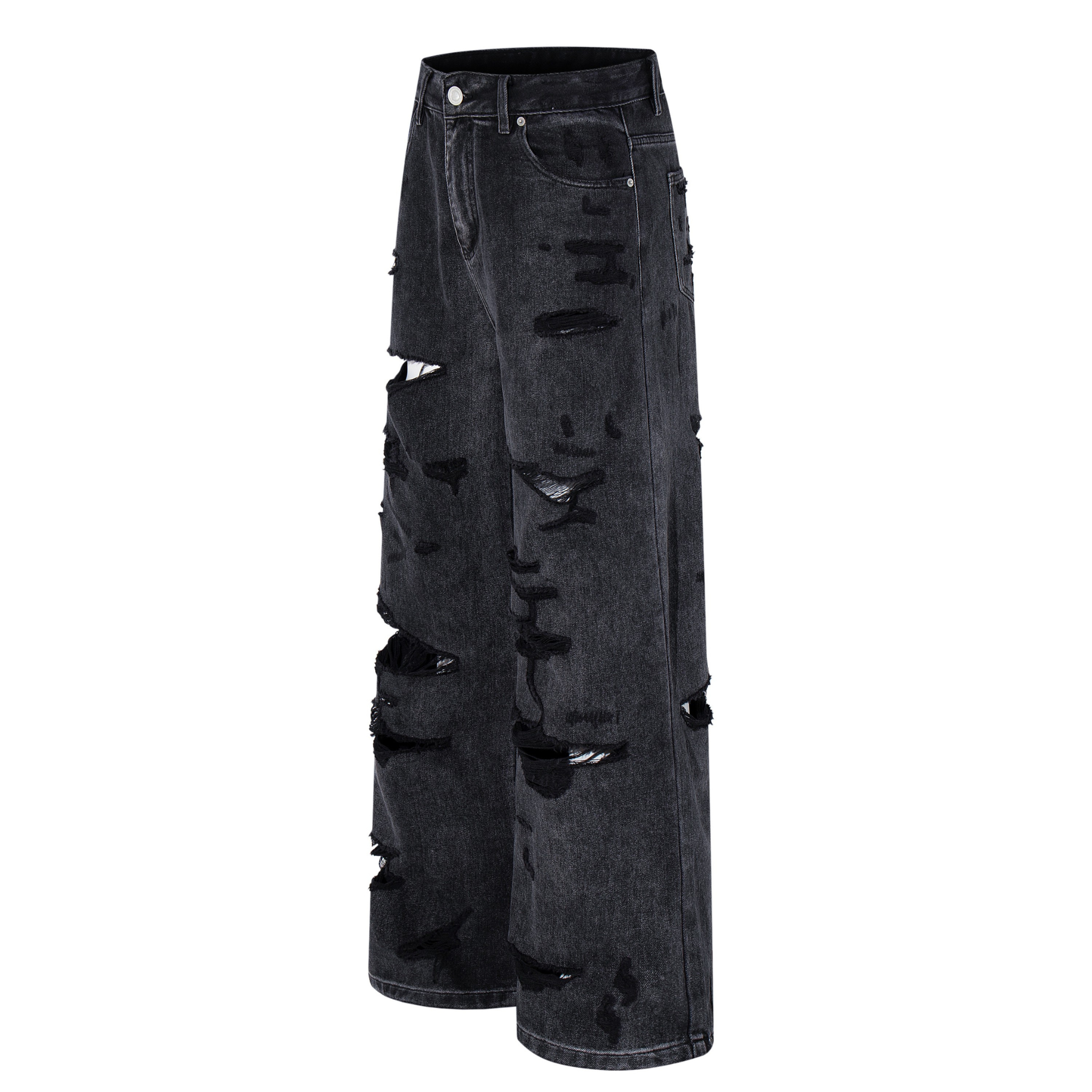 Omirad Coated-Distress Wide-Leg Jeans | Deep Charcoal Denim