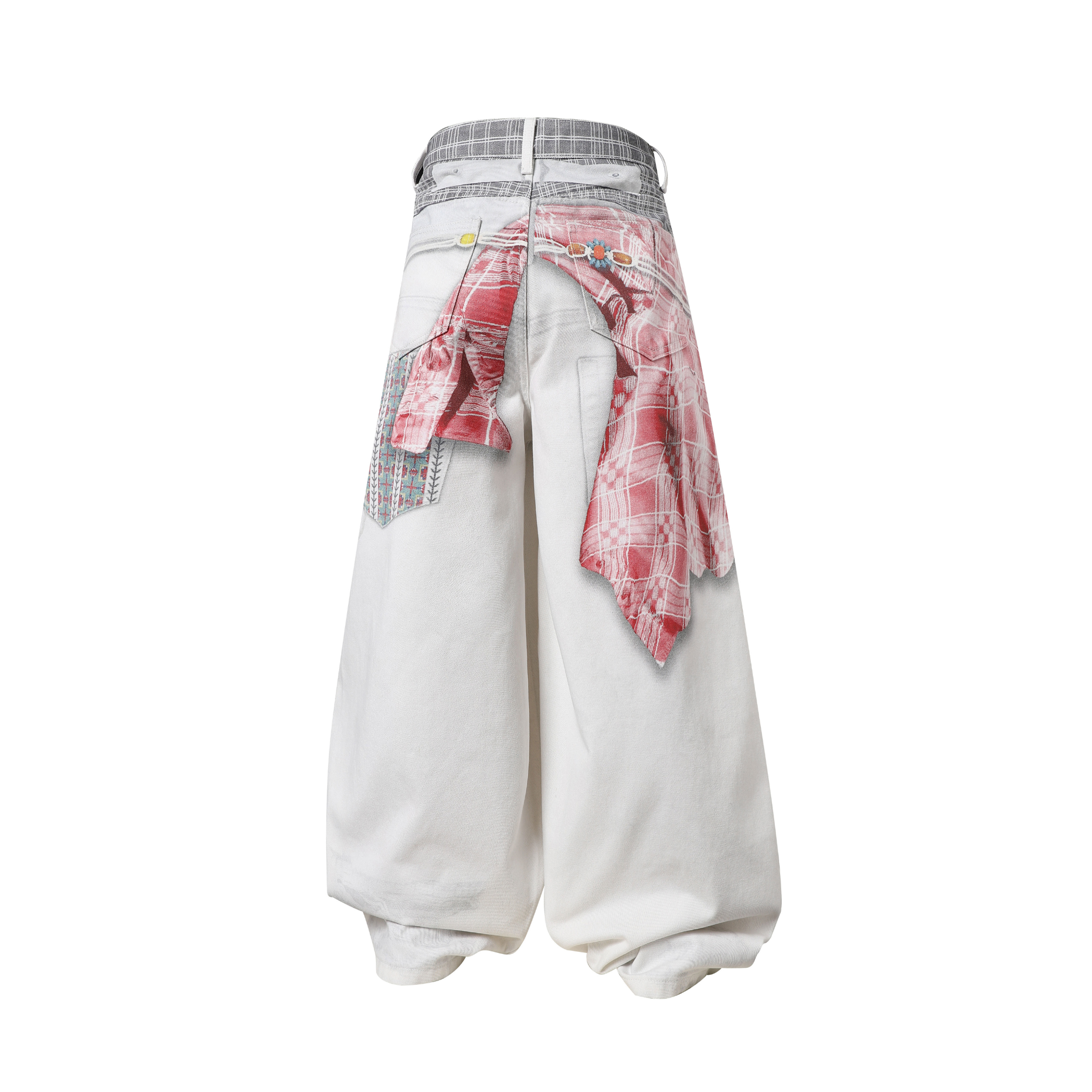 Omirad Patchwork Double-Waist Wide-Leg Denim Pants