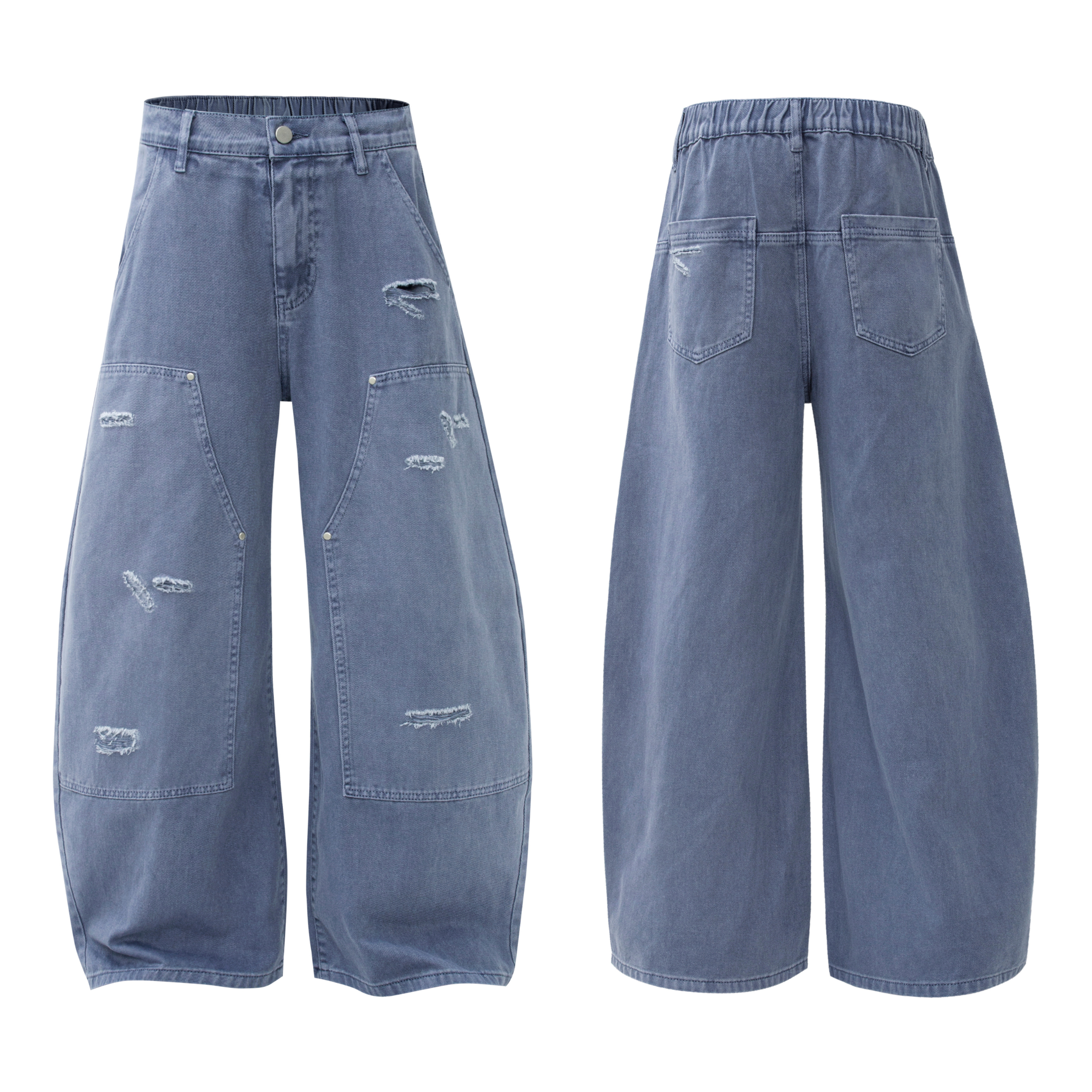 Omirad Distressed Utility Wide Leg Jeans | Baggy Denim