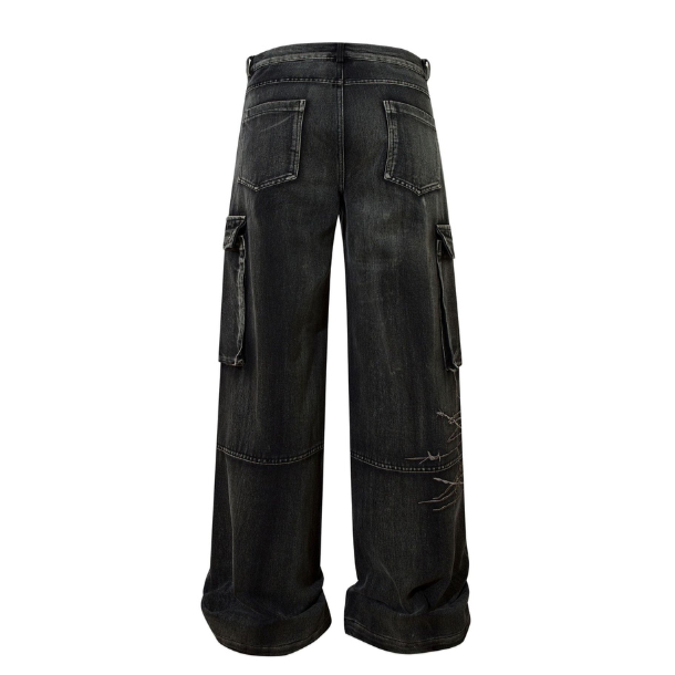 Omirad Barbed-Stitch Cargo Wide-Leg Jeans | Streetwear