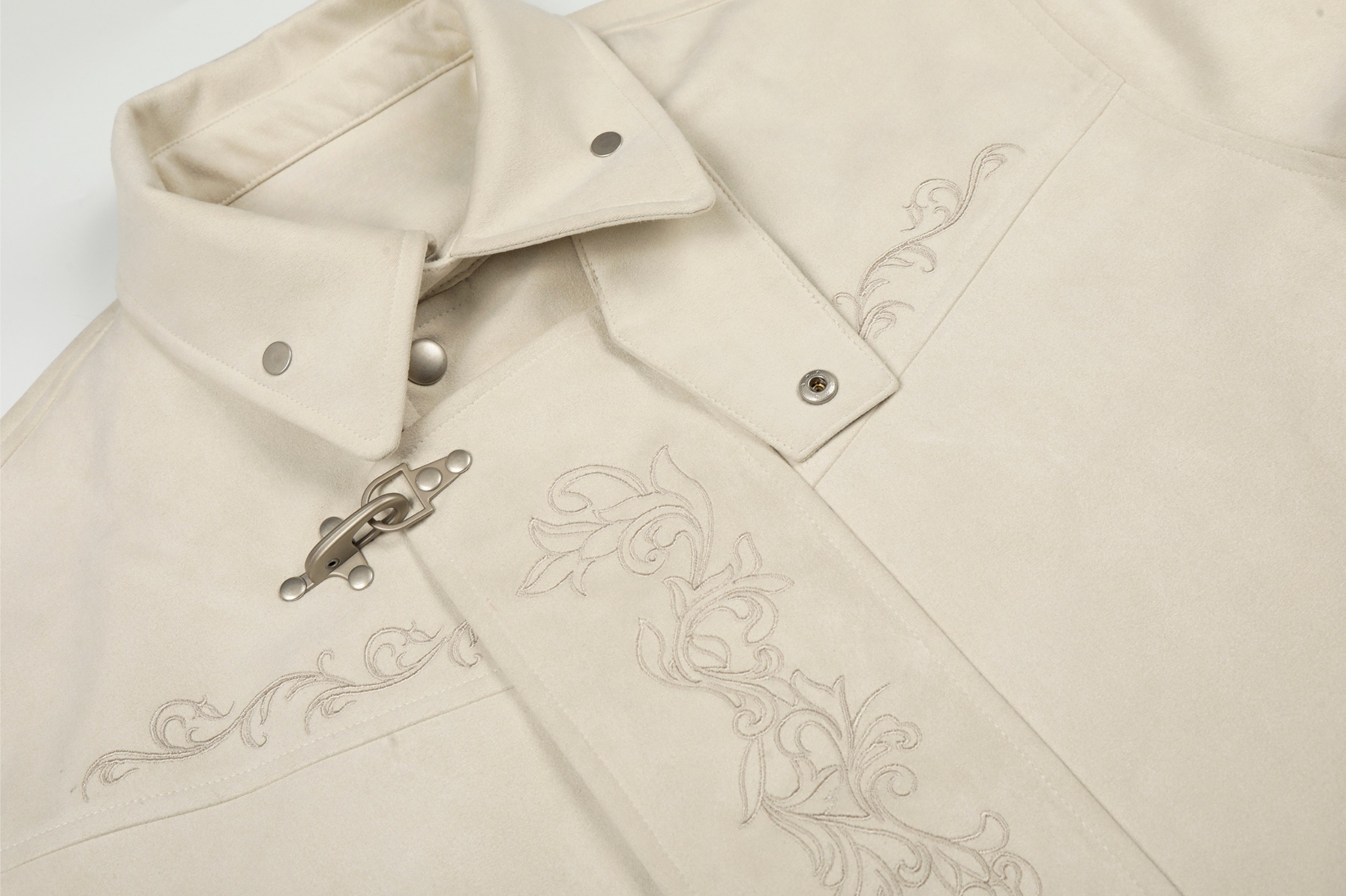 Toggle-Closure Embroidered Stand-Collar Cotton Jacket