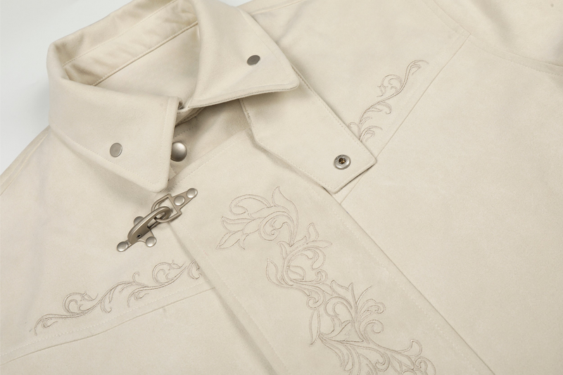 Toggle-Closure Embroidered Stand-Collar Cotton Jacket