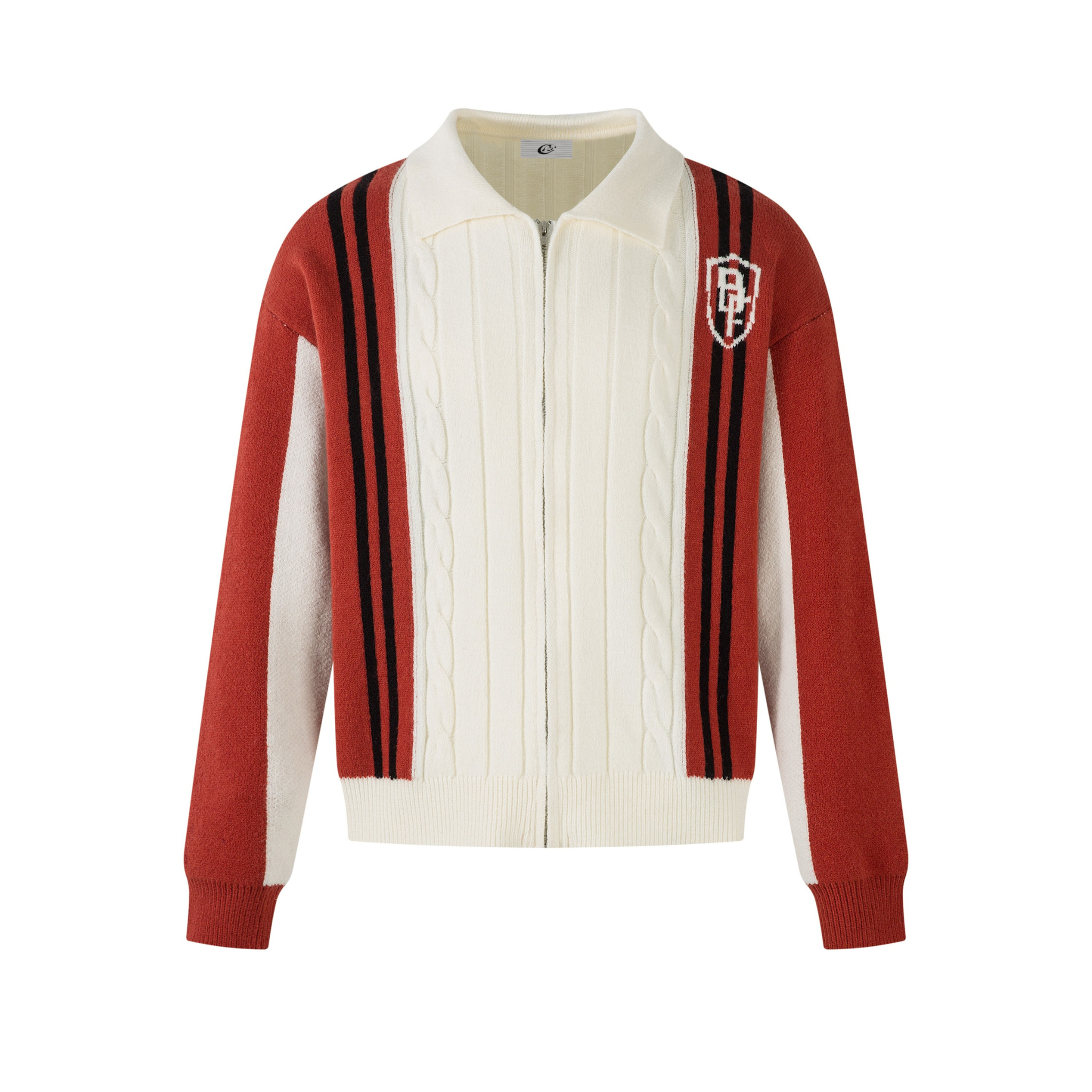Retro Stripe Cable-Knit Zip Jacket | Varsity Color Block