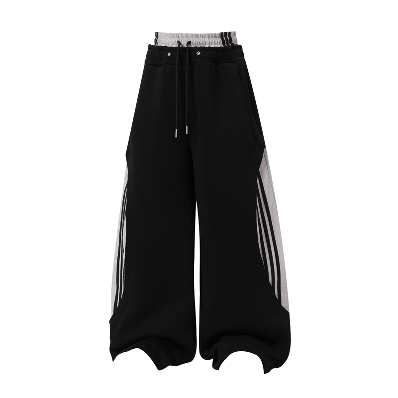 Double-Waist Stripe Wide-Leg Sweatpants | Oversized Streetwear