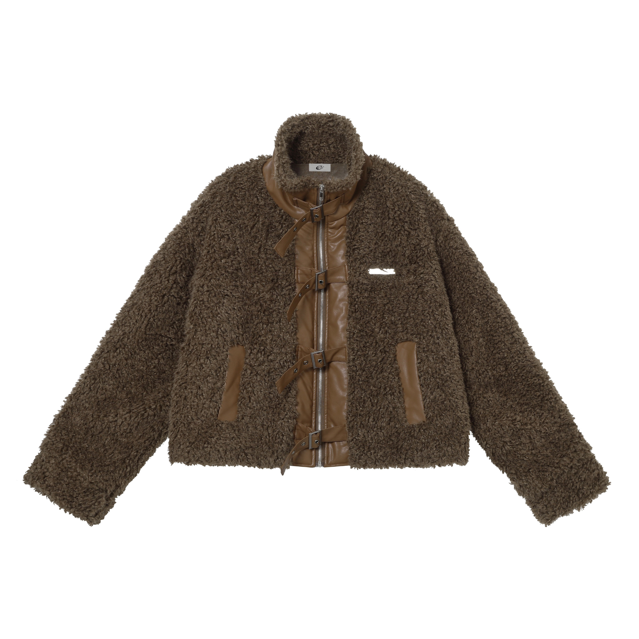 Faux Leather Patchwork Sherpa Bomber Jacket | Omirad