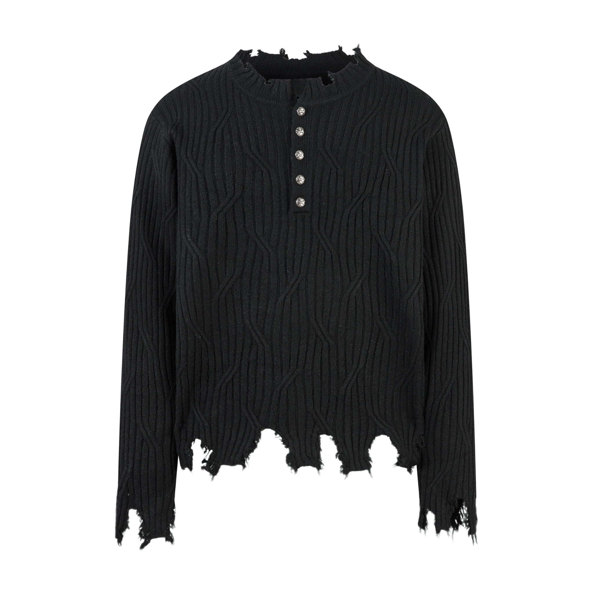 Distressed Ribbed Henley Knit Sweater | Grunge Streetwear