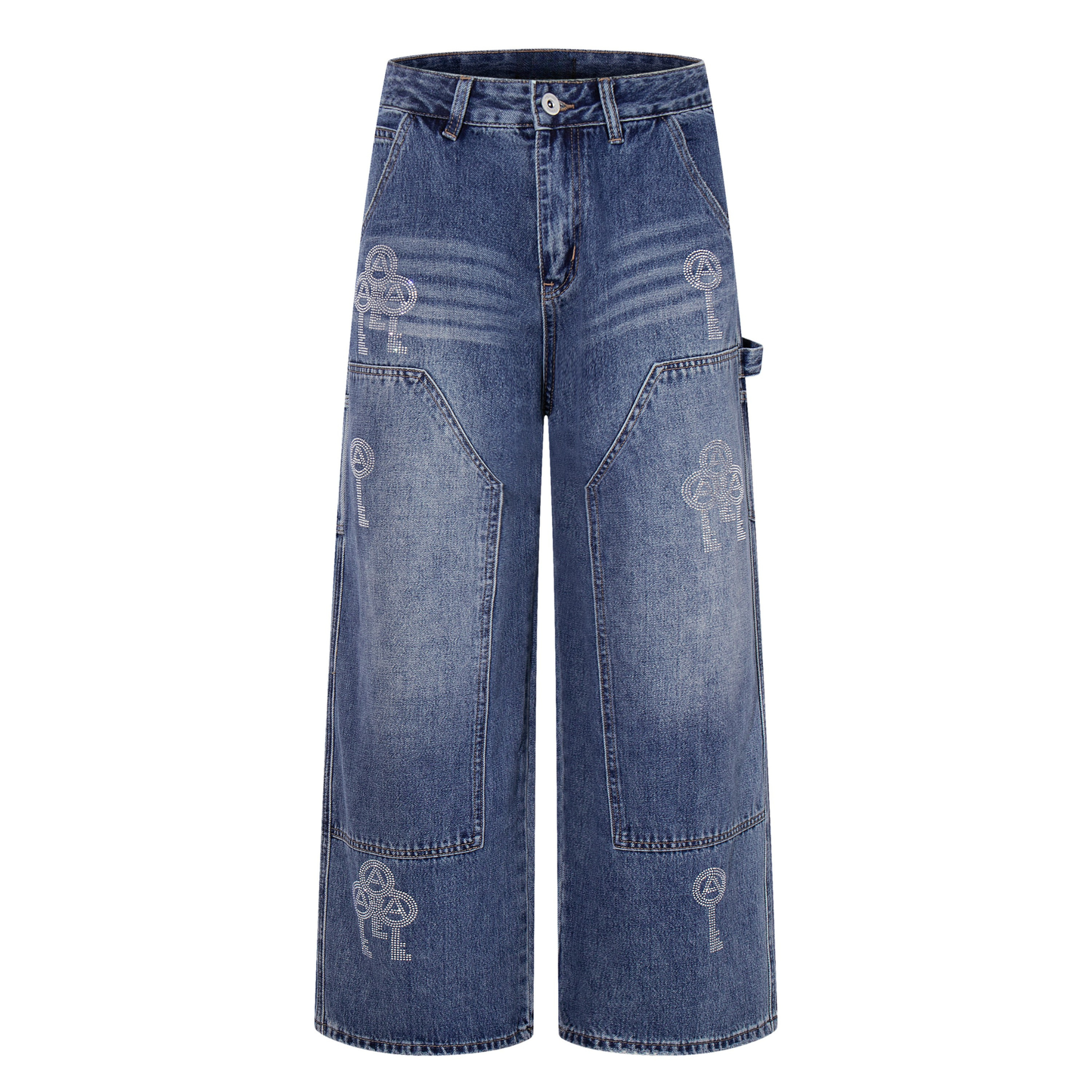 Omirad Rhinestone Utility Wide-Leg Carpenter Jeans