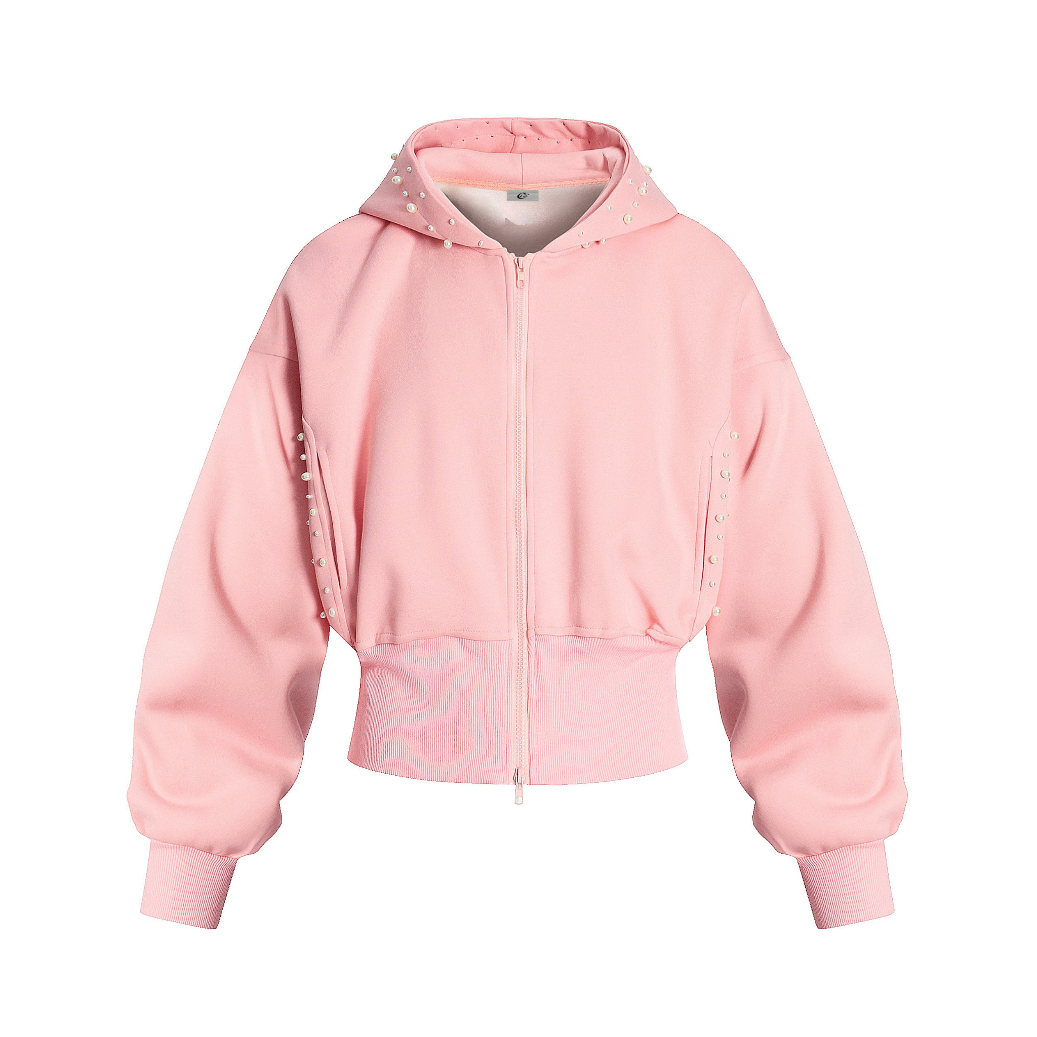 Pearl-Trim Cropped Zip-Up Hoodie | Street-Ready & Feminine