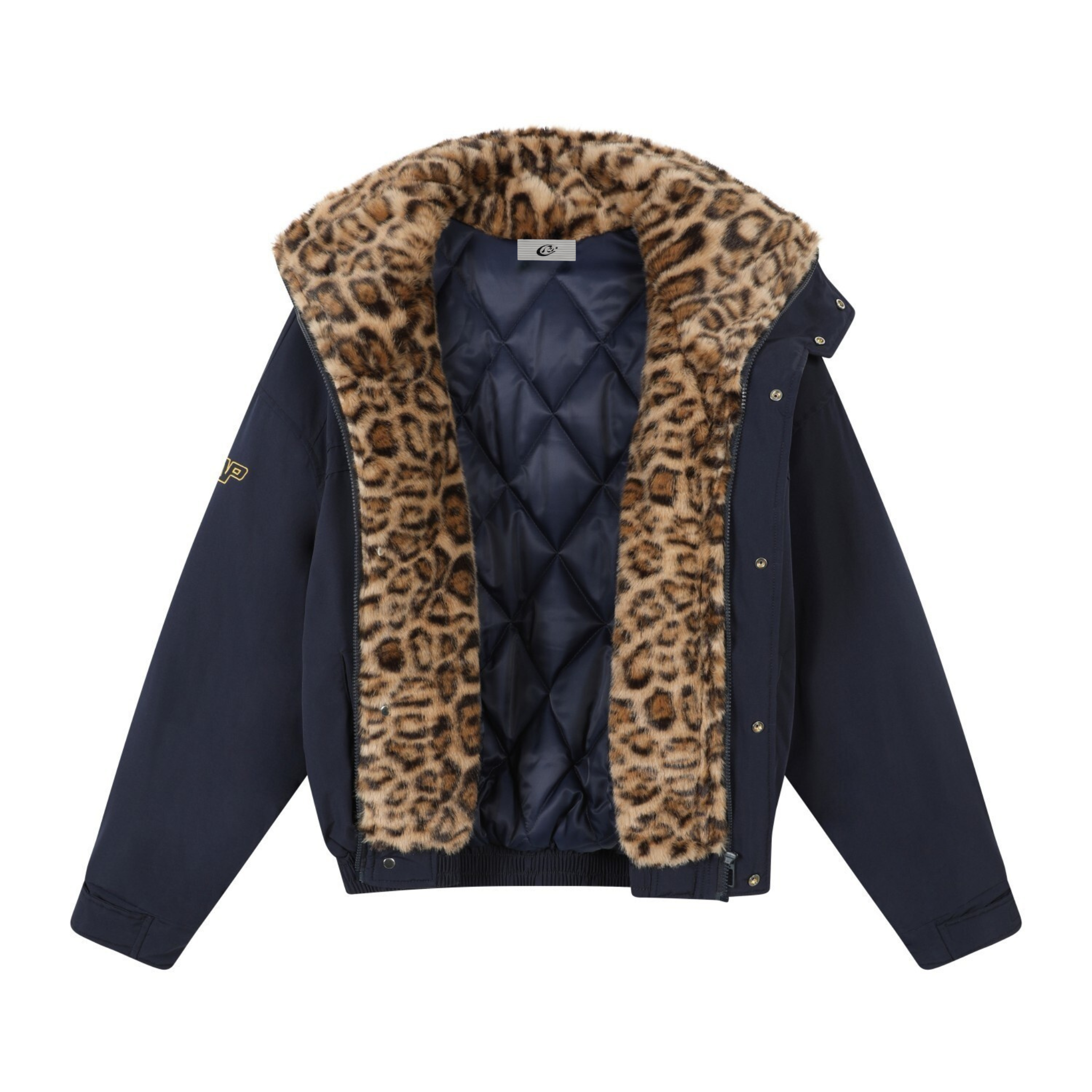 Leopard-Lined Military Bomber Jacket | Streetwear Winter Coat