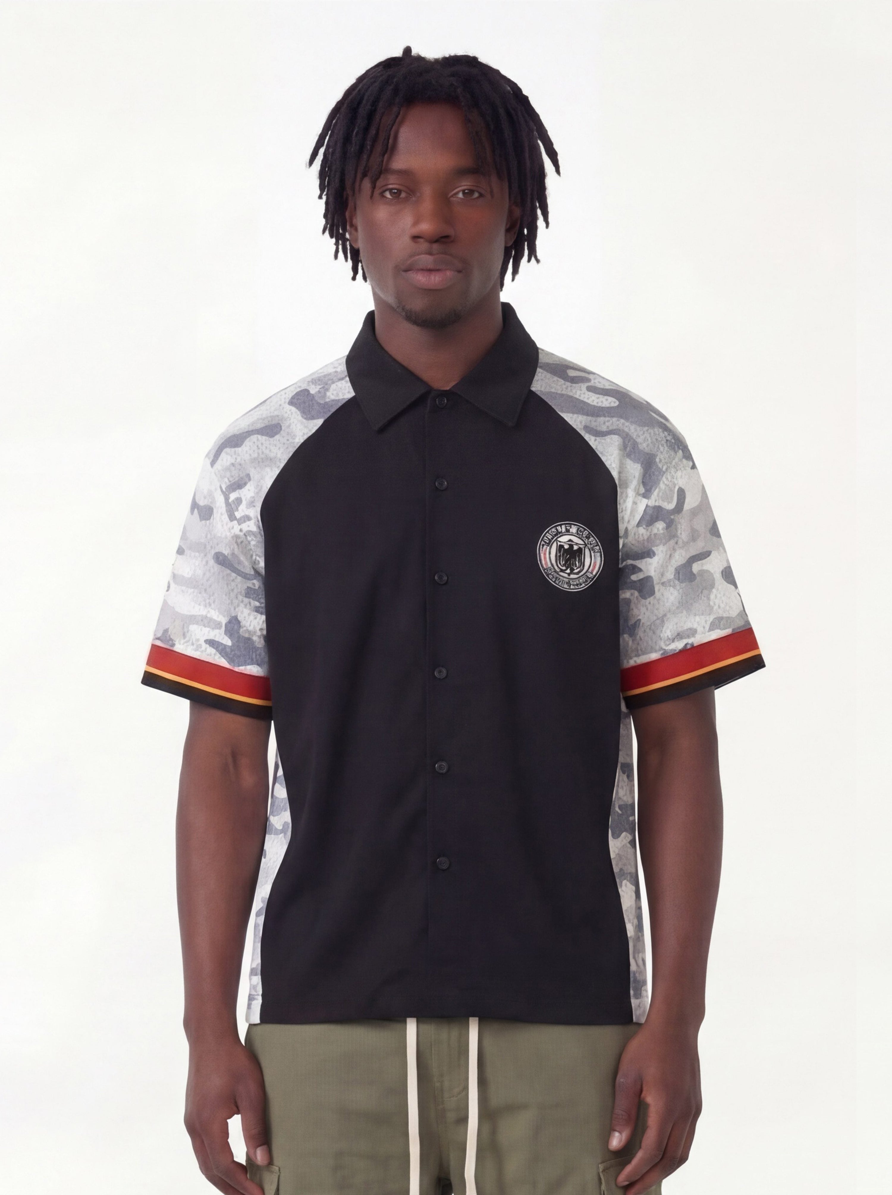 Omirad Camo Panel Shirt | Streetwear Button-Up with Eagle Patch