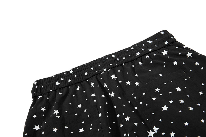 Star Print Wide-Leg Track Pants with Side Stripes | Streetwear
