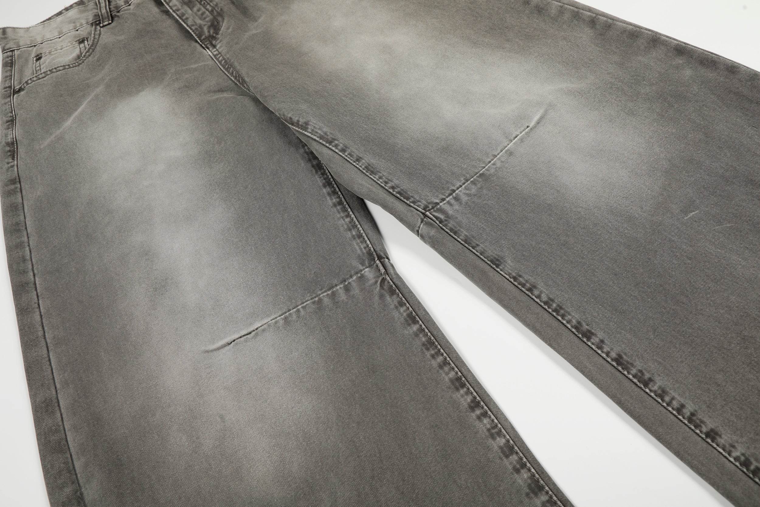 Vintage Grey Washed Wide Curved-Leg Denim Jeans | Omirad