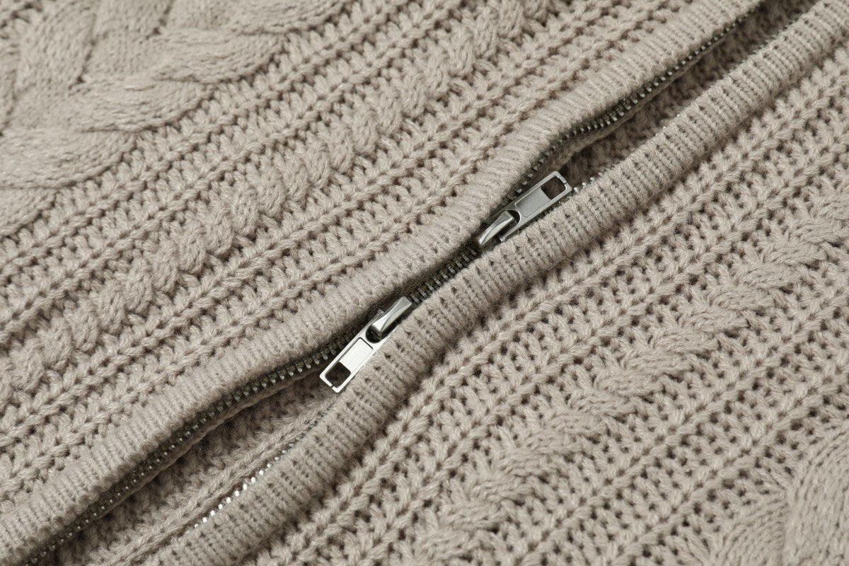 Cable Knit Zip-Up Turtleneck Sweater | Relaxed Fit