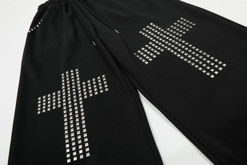 Omirad Studded Cross Wide-Leg Sweatpants | Black