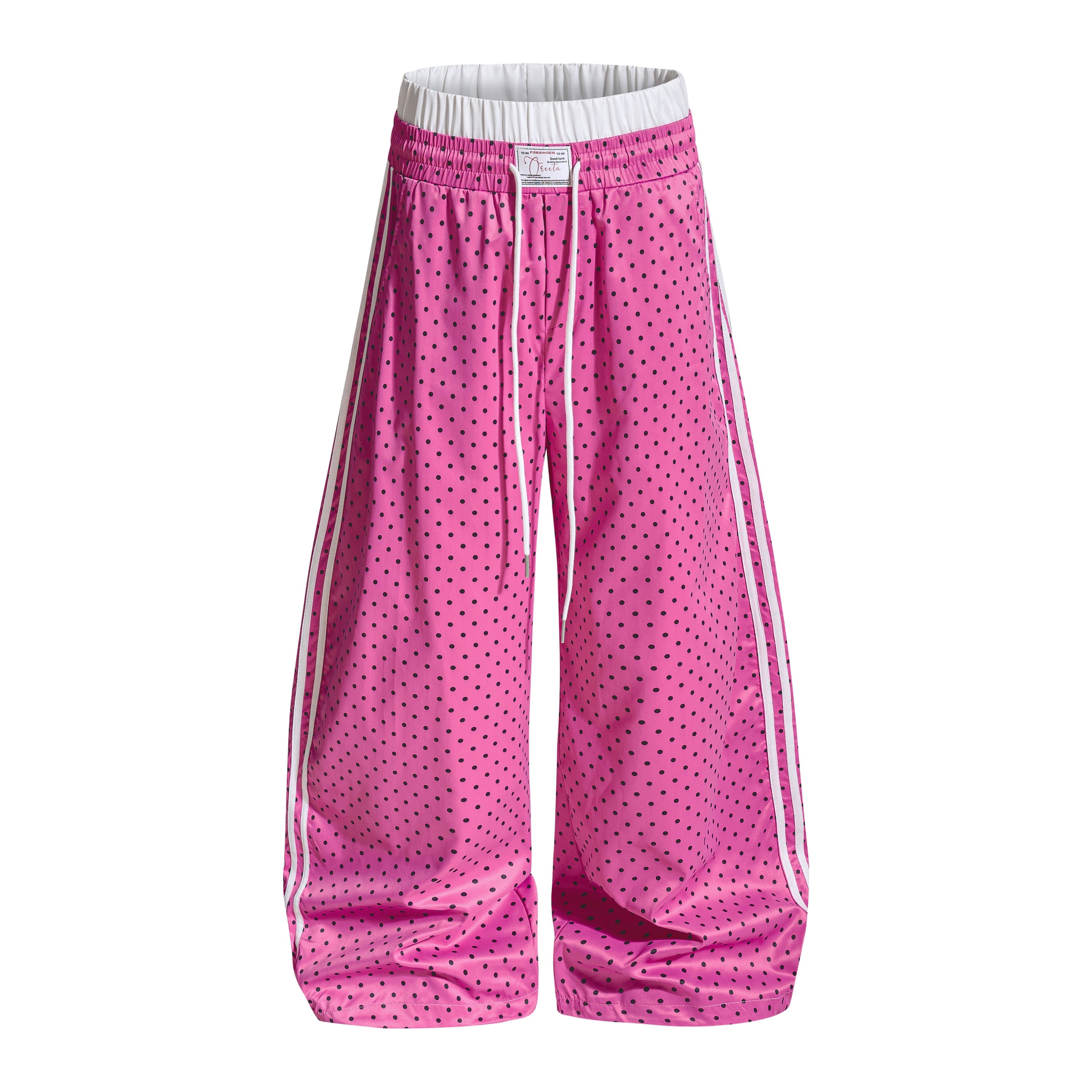 Polka Dot Wide-Leg Track Pants with Side Stripes | SEAKOFF