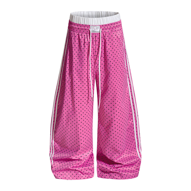 Polka Dot Wide-Leg Track Pants with Side Stripes | SEAKOFF