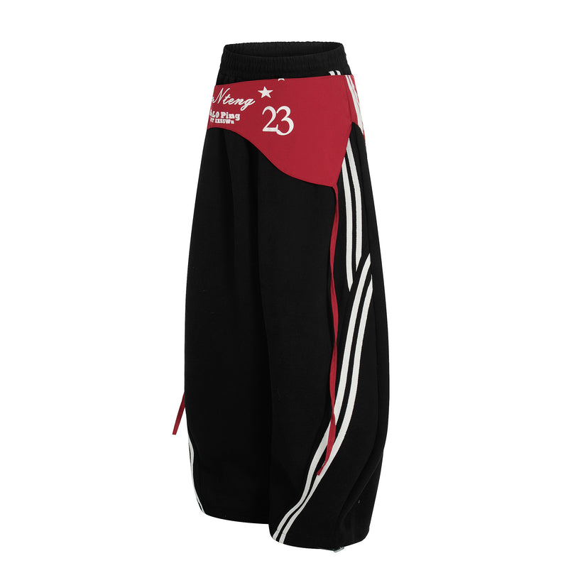 Double-Waist Retro Print Wide-Leg Track Pants | Streetwear