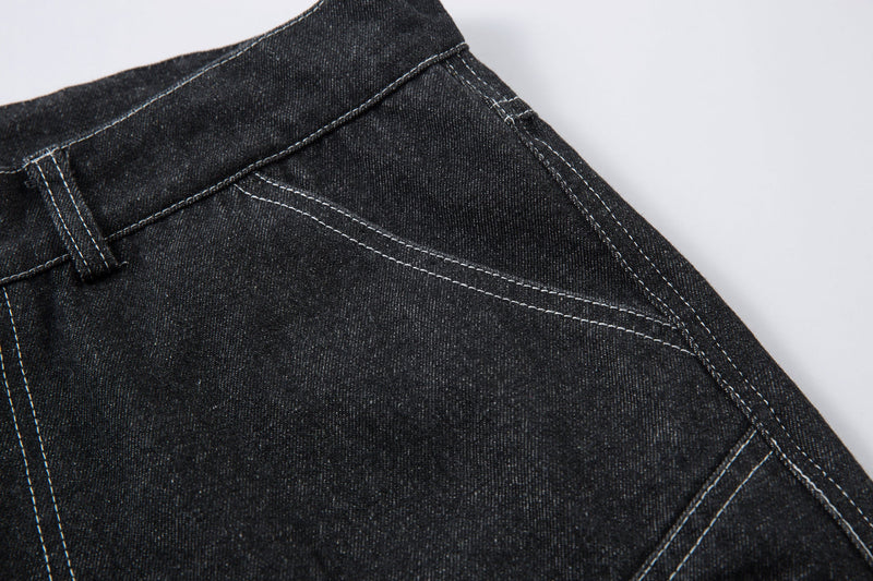 Omirad Stacked Cargo Wide-Leg Jeans | Black Denim