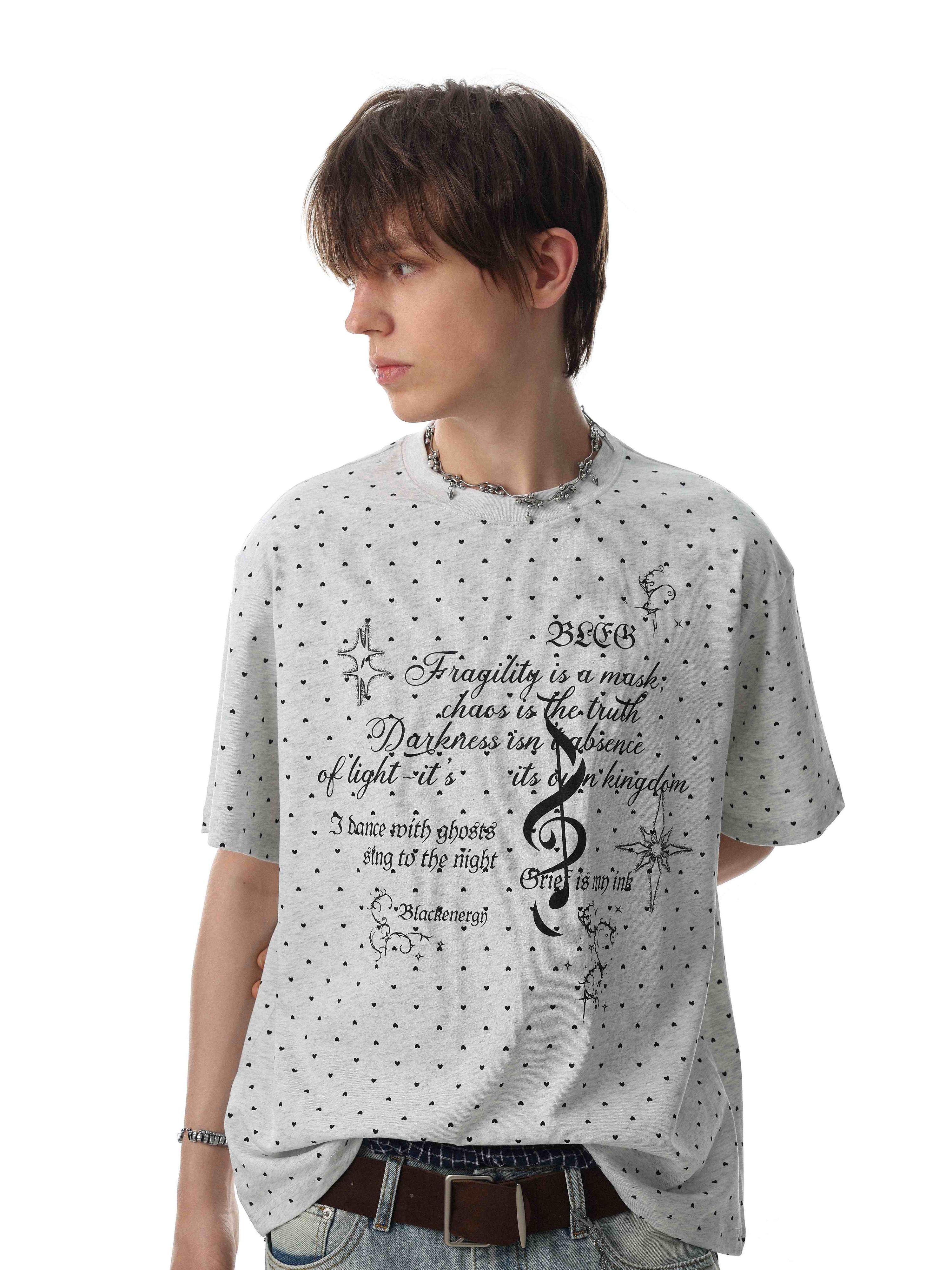 Allover Micro-Print Script Graphic Tee | Relaxed Streetwear