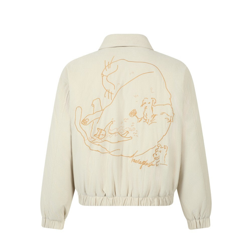 Omirad Embroidered Back Corduroy Zip Jacket | Cream