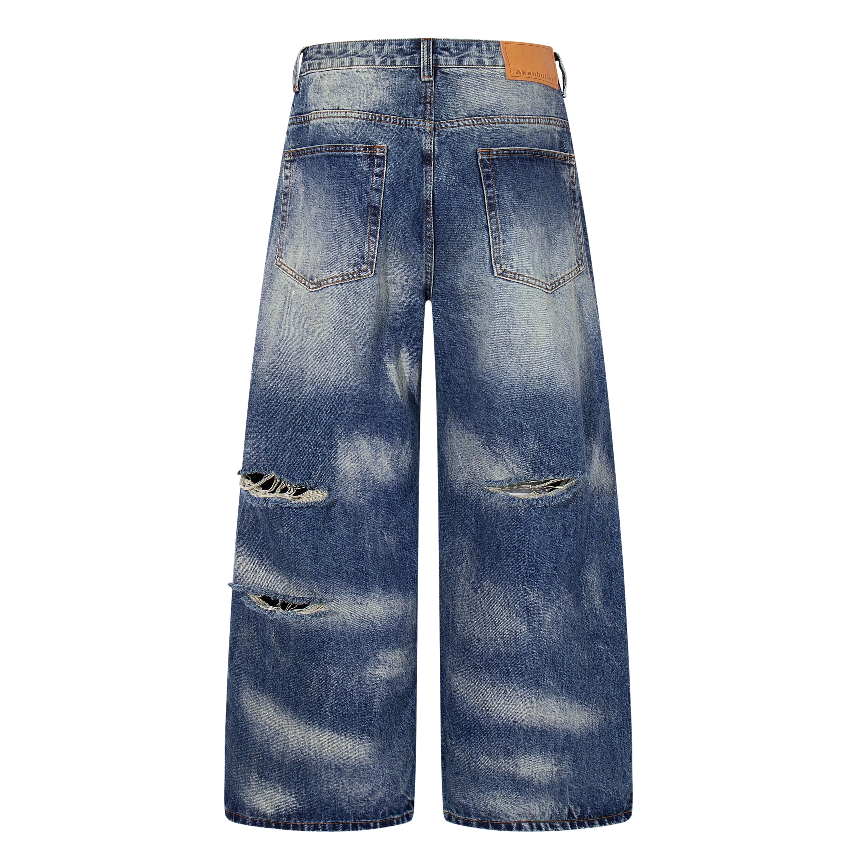Heavy Distress Fade Wide-Leg Jeans | Vintage Blue Denim