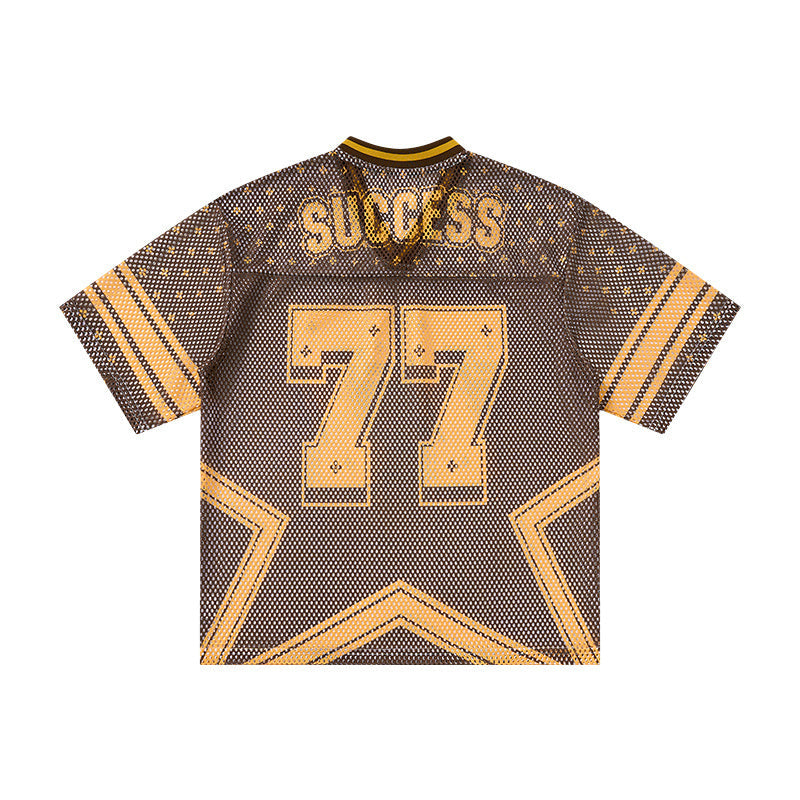 Omirad Retro Star 77 Mesh Jersey T-Shirt | Brown & Gold