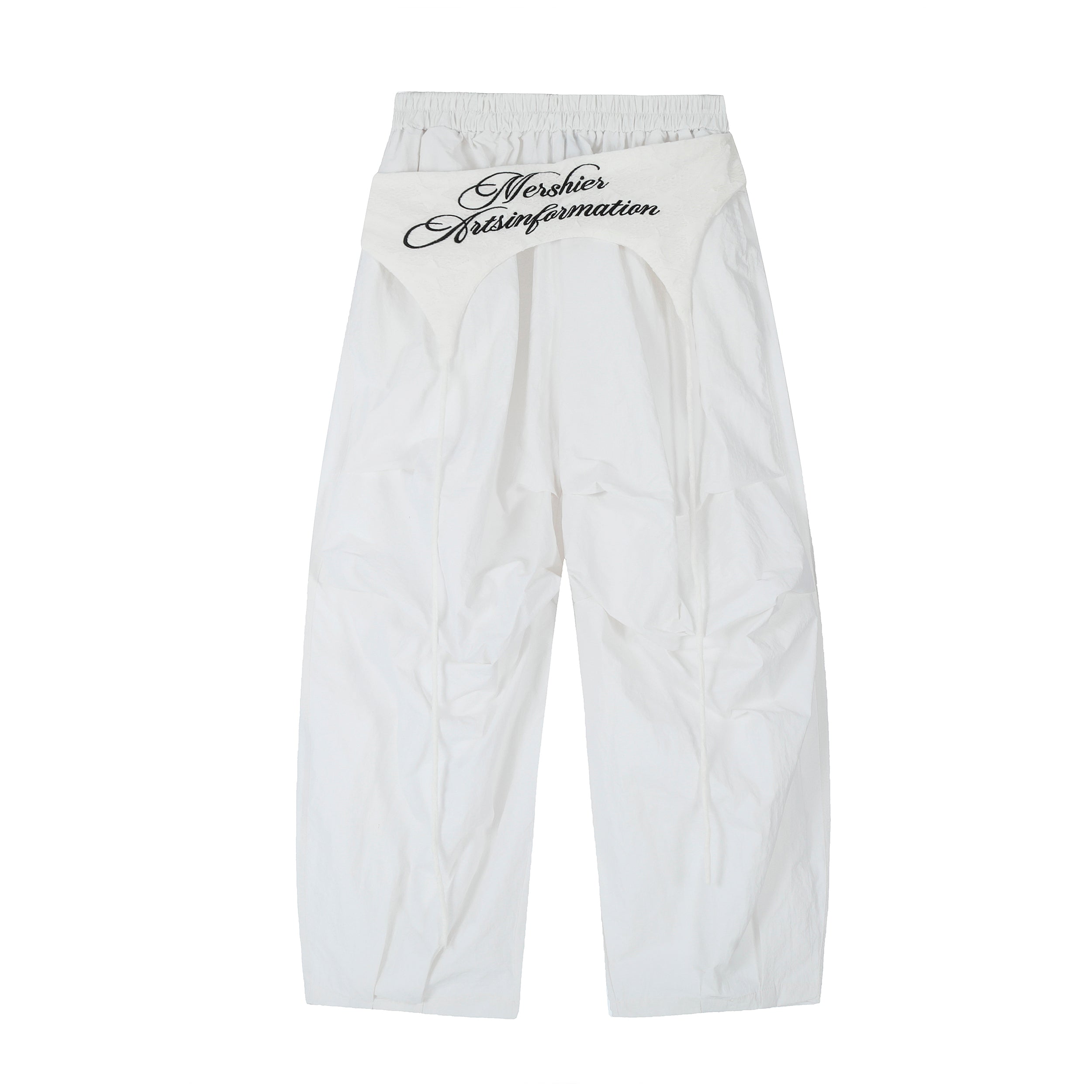 3D Crumple Nylon Wide-Leg Pants with Detachable Overlay