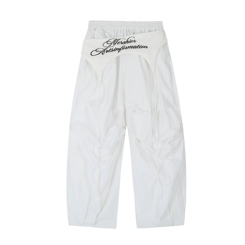 3D Crumple Nylon Wide-Leg Pants with Detachable Overlay