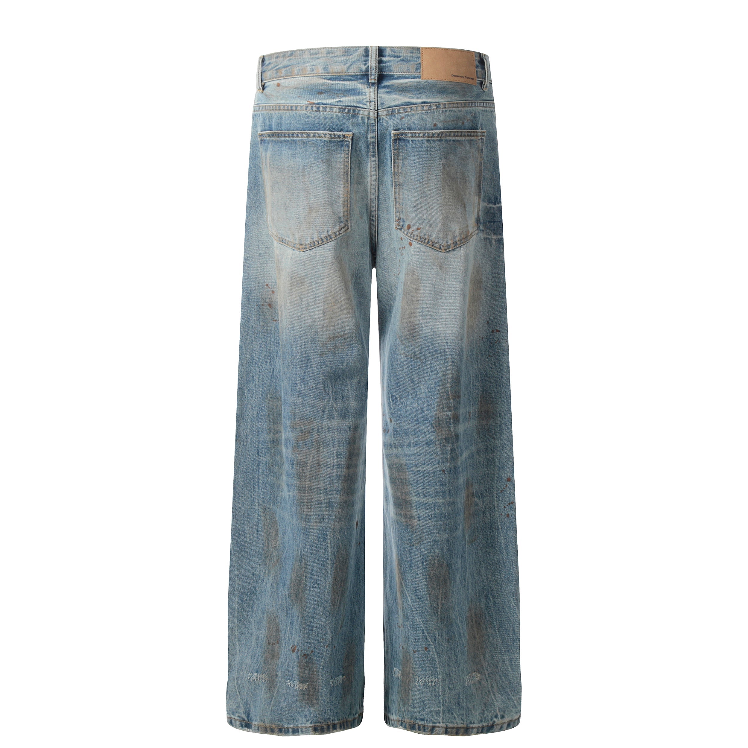 Rust-Wash Distressed Wide-Leg Jeans | Omirad