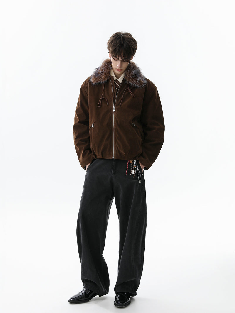 Faux Fur Collar Velvet Bomber Jacket | Cropped Streetwear