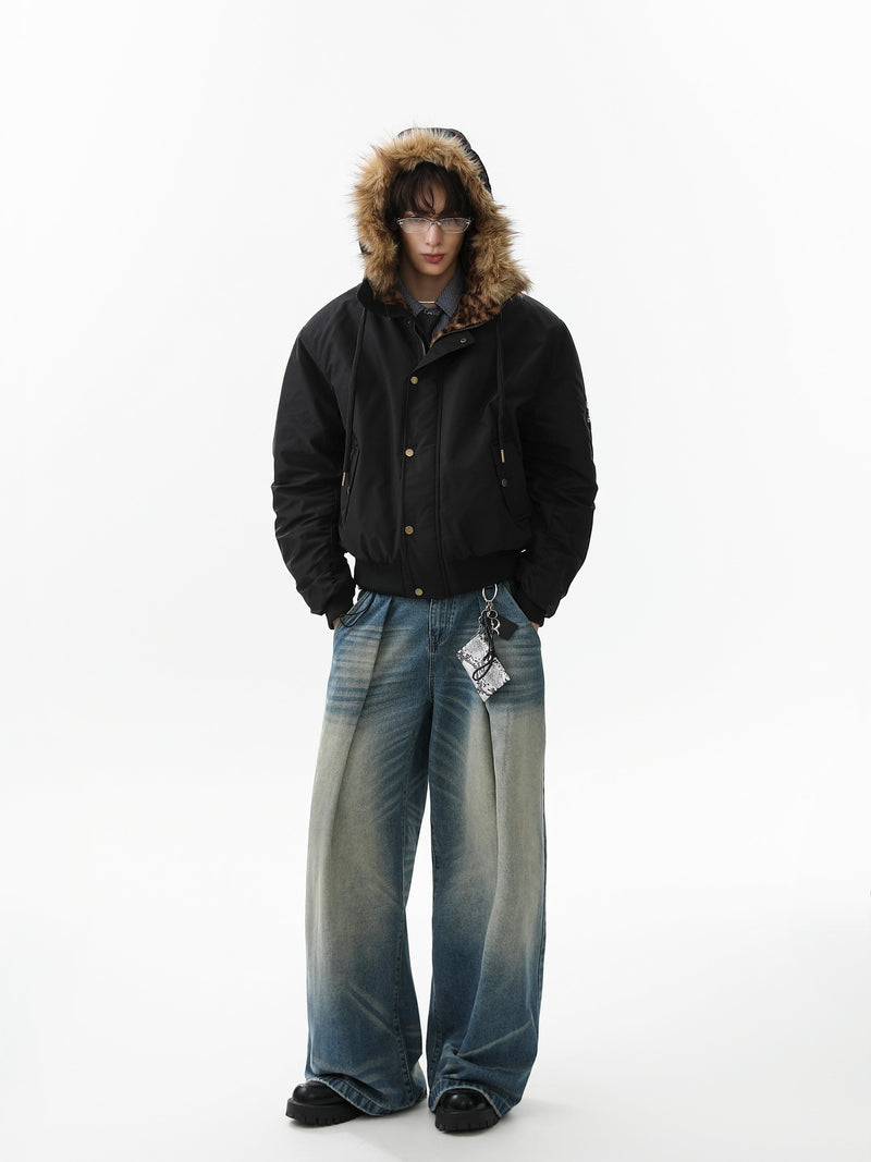 Faux-Fur Hooded Bomber Jacket | Military Streetwear