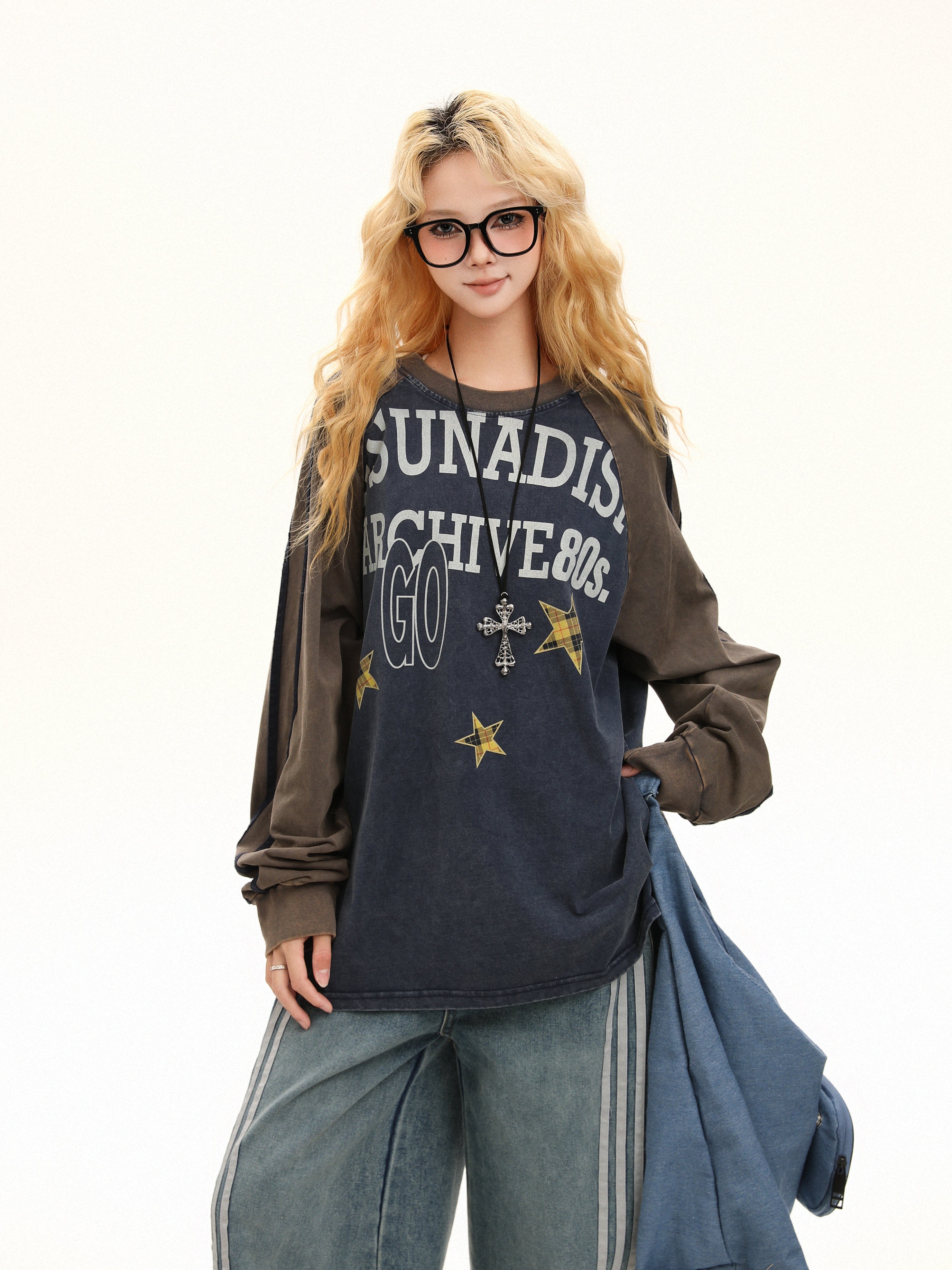 Retro Archive Raglan Long Sleeve Tee | Vintage Star Print