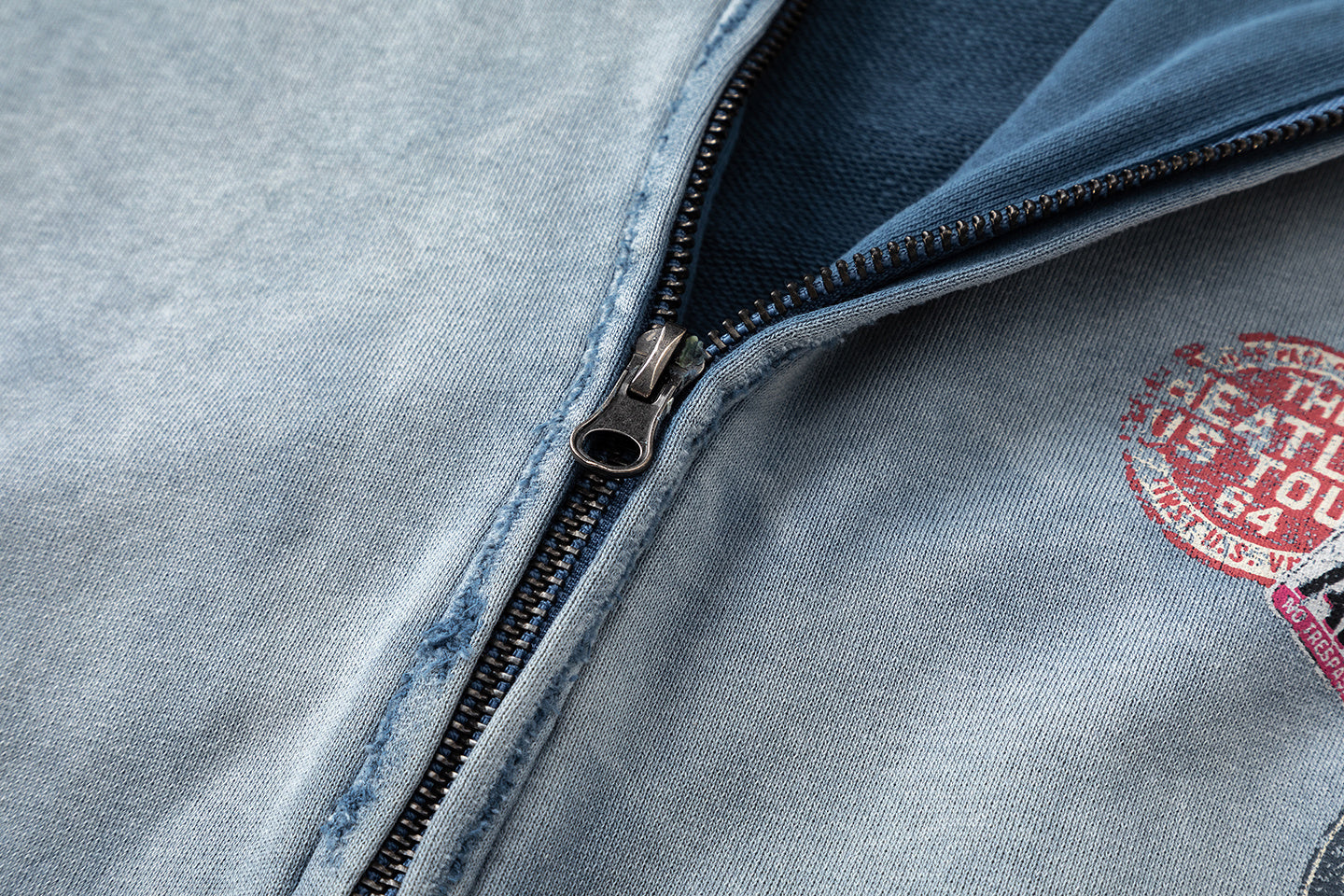 Omirad Vintage Patch Zip-Up Hoodie | Washed Blue Cotton
