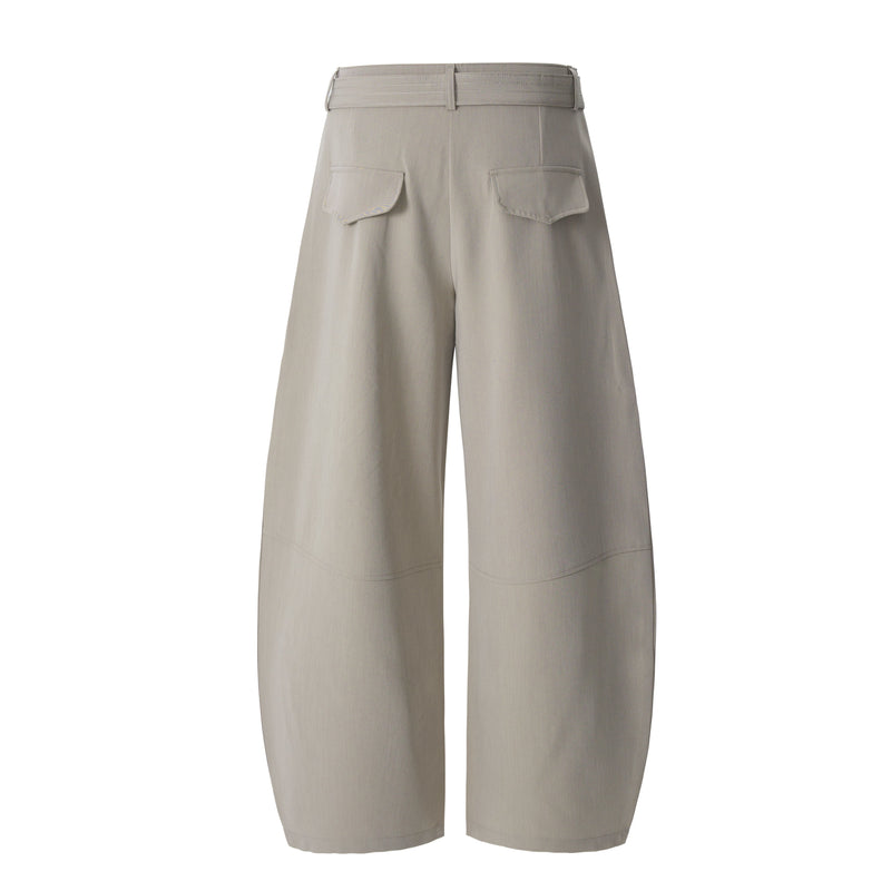 Structured Belted Barrel-Leg Pleated Pants | Omirad