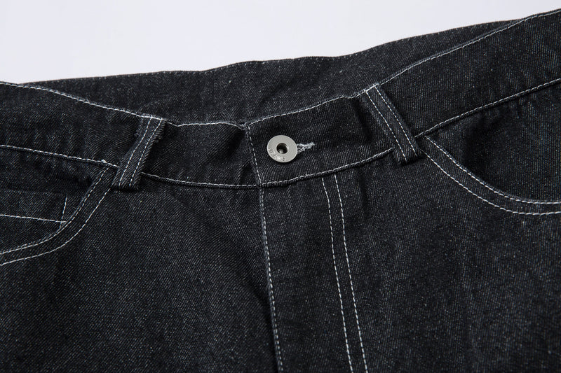 Tribal Wide-Leg Black Denim Jeans | Streetwear Baggy Fit