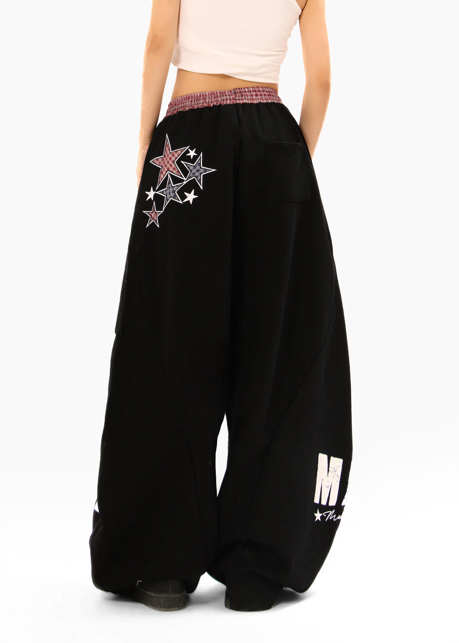 Double-Waist Checkered Print Wide-Leg Track Pants | Y2K Streetwear