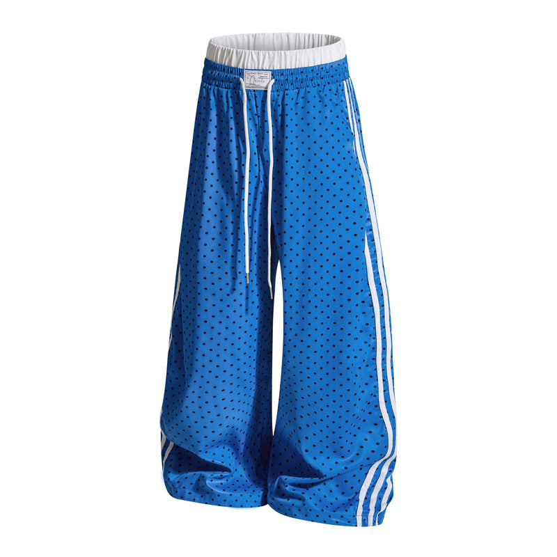 Polka Dot Wide-Leg Track Pants with Side Stripes | SEAKOFF
