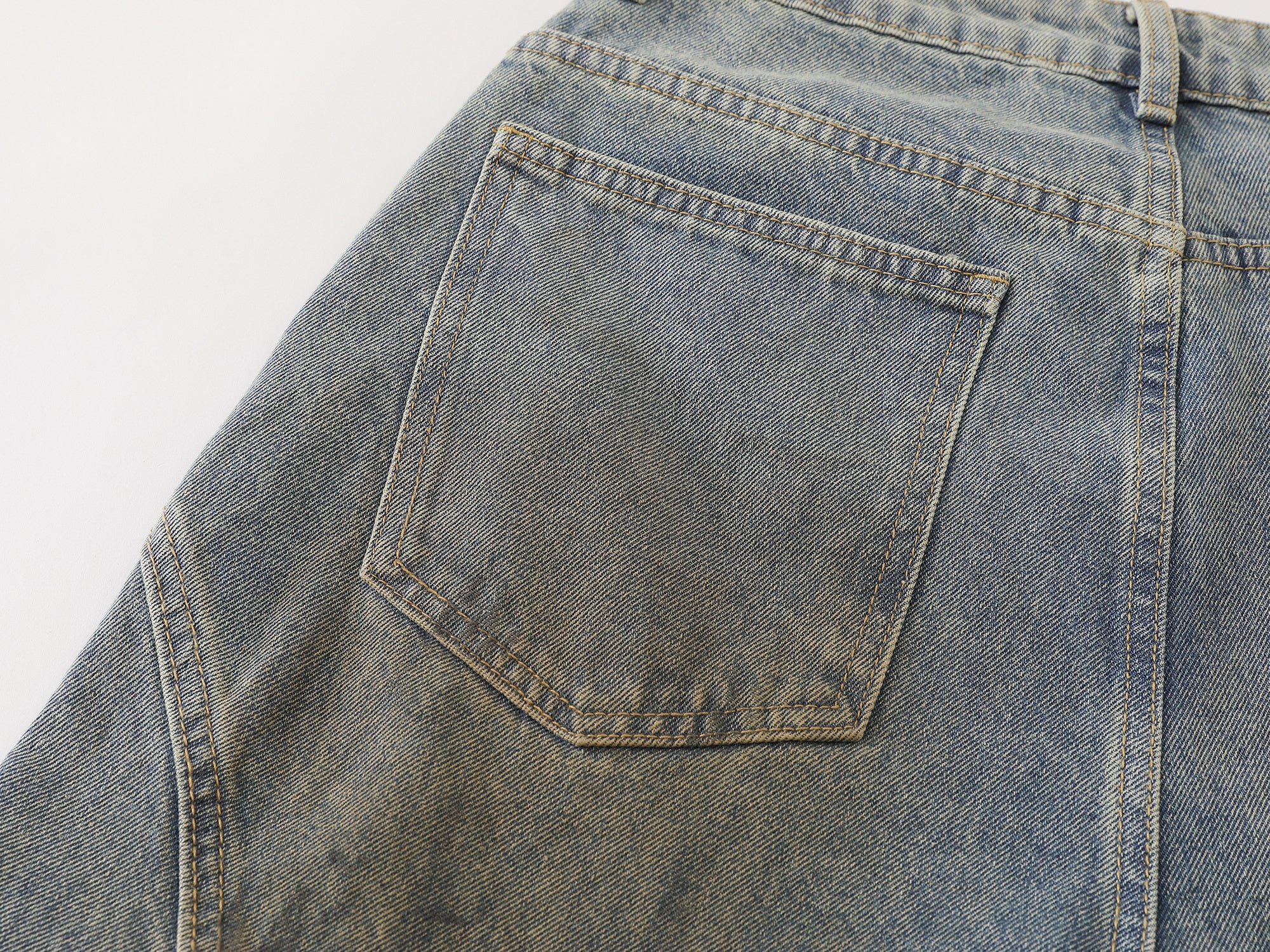 Faded Curved-Panel Wide-Leg Denim Pants | Streetwear Jeans