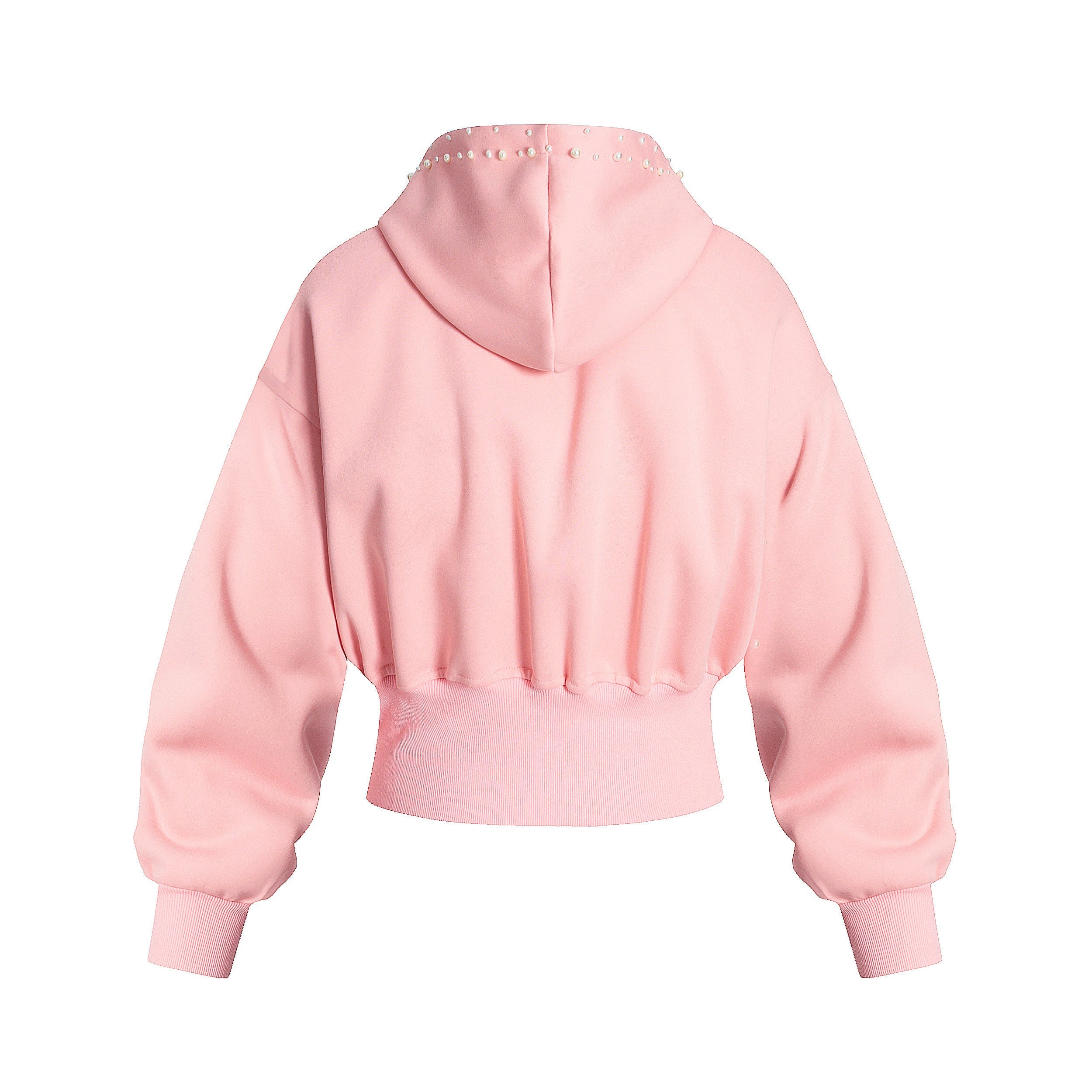 Pearl-Trim Cropped Zip-Up Hoodie | Street-Ready & Feminine