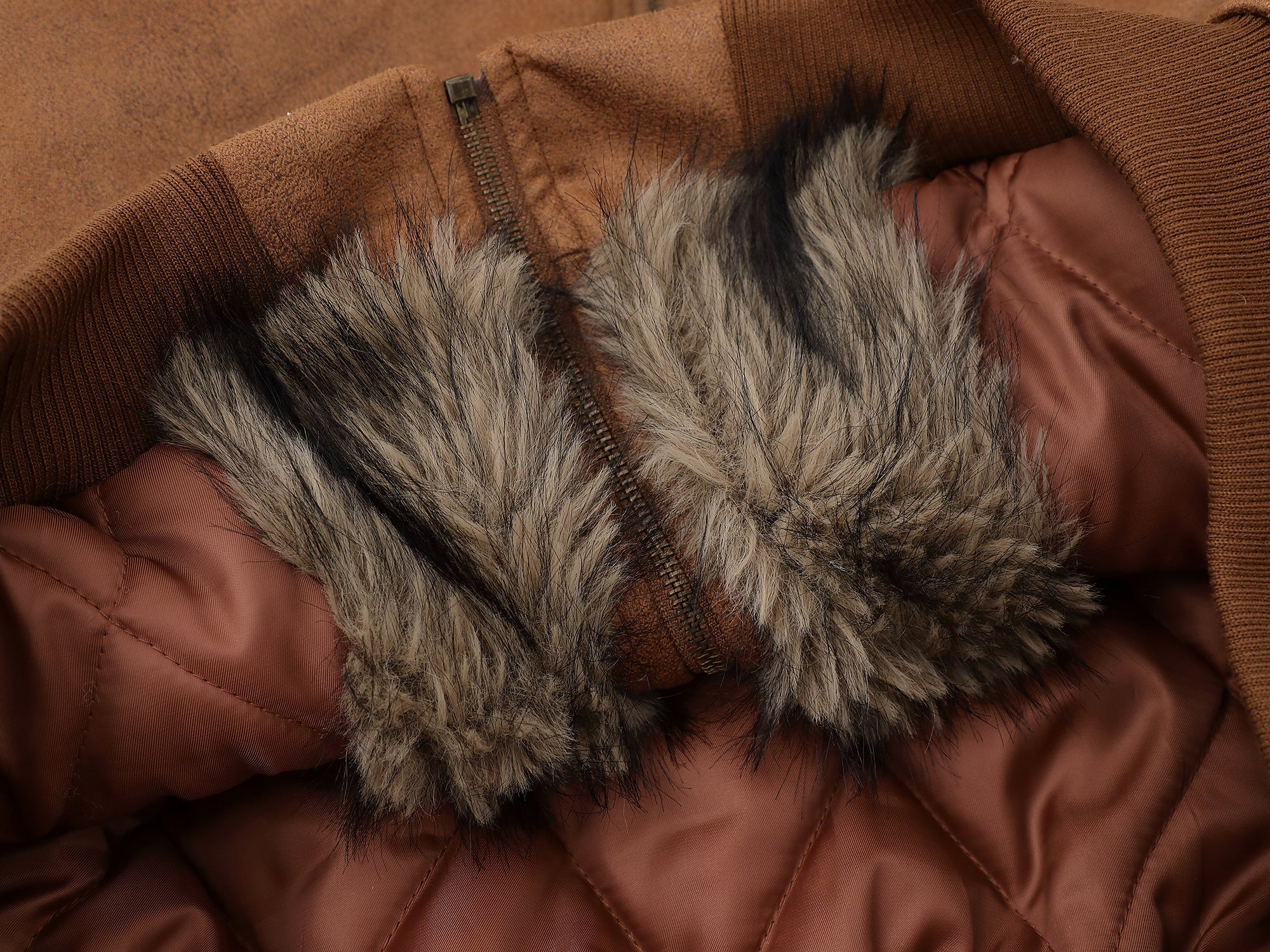 Fur-Collar Buckle Bomber Jacket | Suede-Look Winter Coat