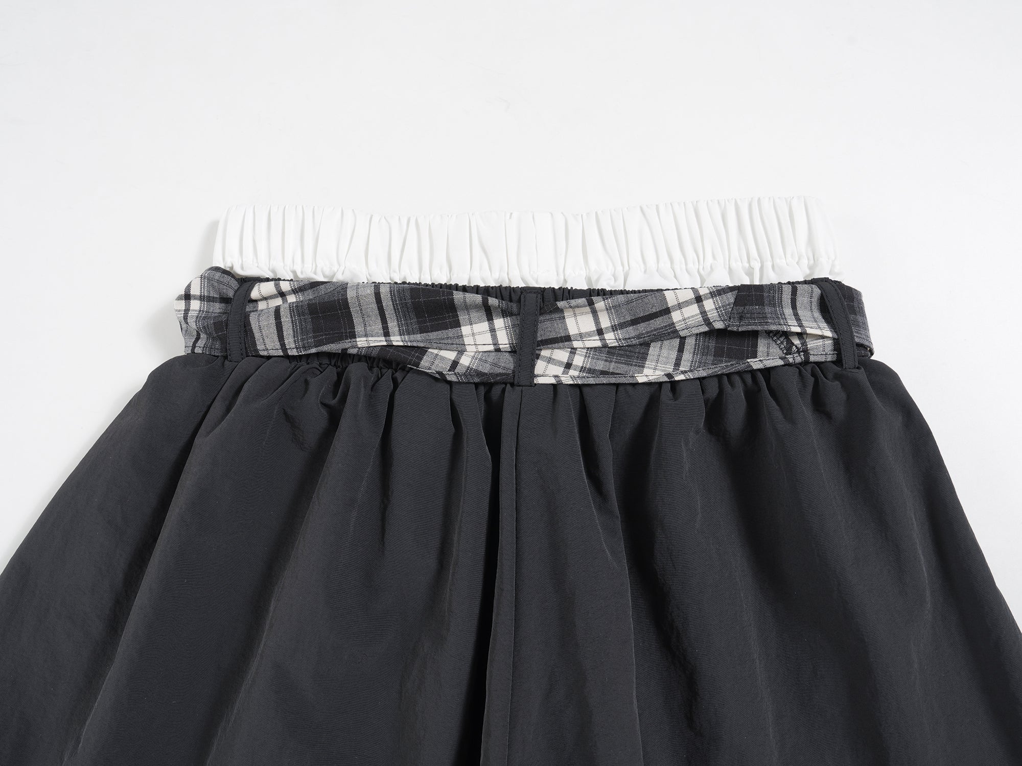 Omirad Layered Draped Nylon Wide-Leg Pants with Plaid Insert