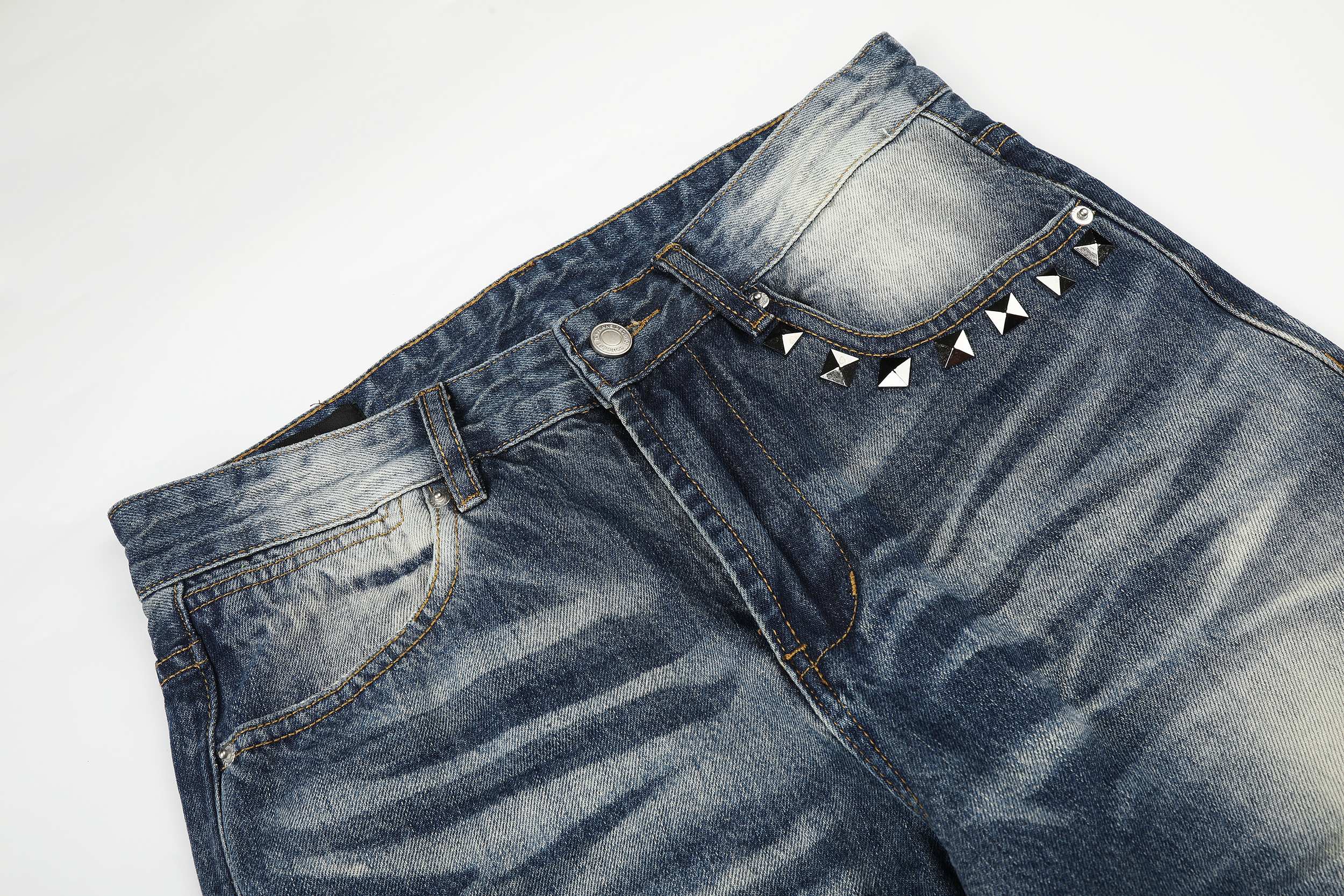 Omirad Studded Vintage Wash Jeans | Y2K Streetwear Denim